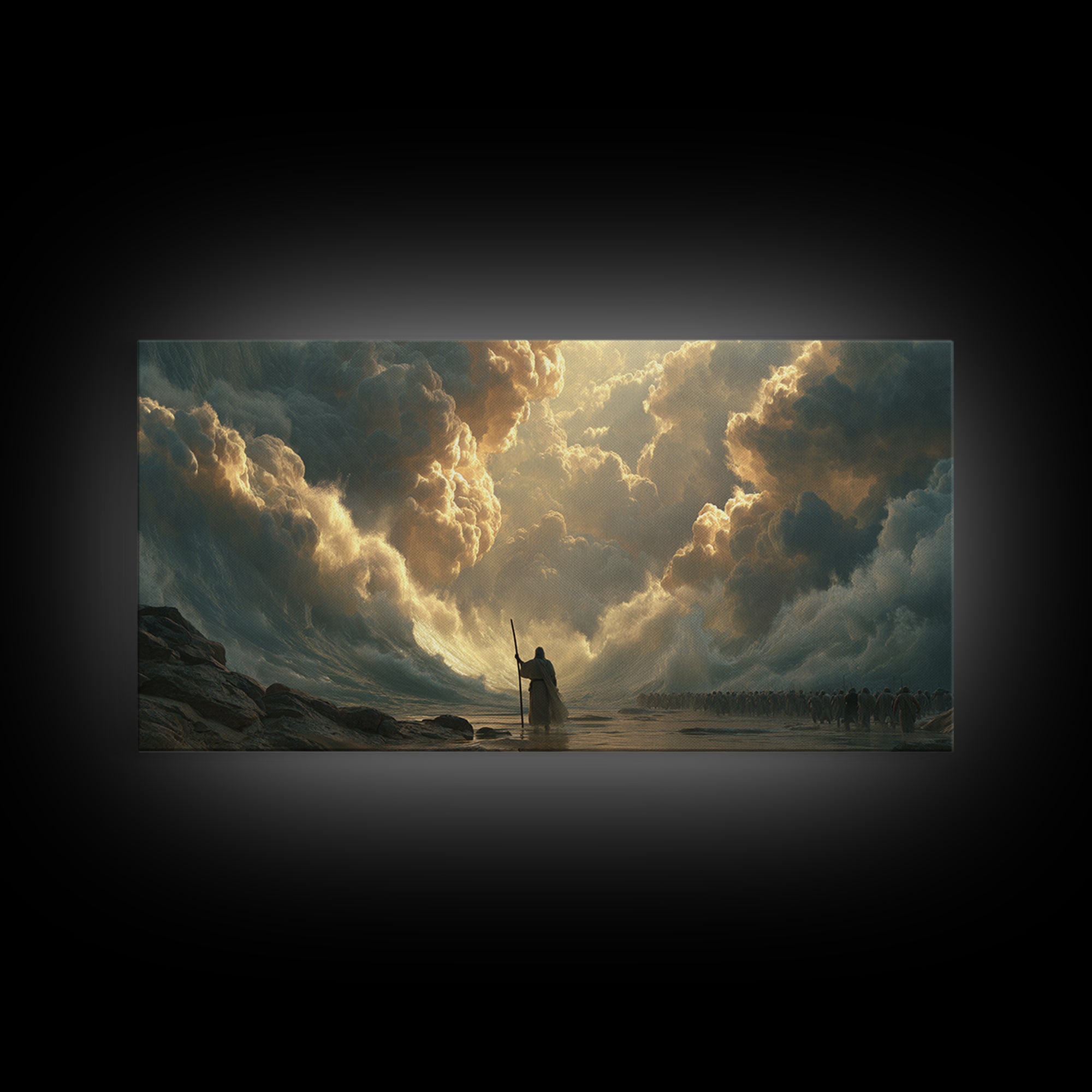 Epic Warrior Under Golden Storm Clouds Canvas Print, Fantasy Wall Art, Dramatic Battle Landscape, Medieval Decor Gift For Him