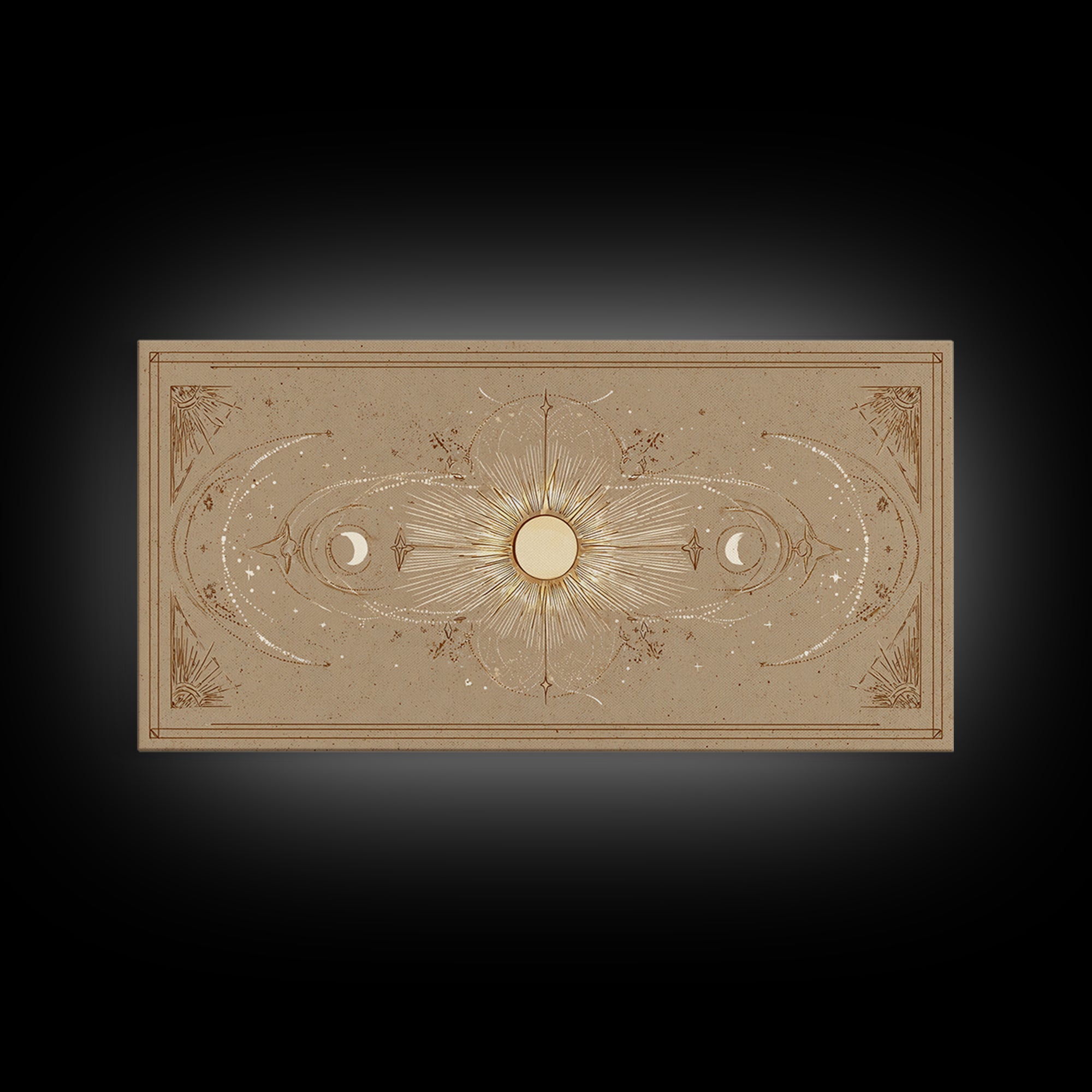 Celestial Sun And Moon Wall Art, Gold Mystic Canvas Print, Boho Astrology Decor, Neutral Bedroom Above Bed Wall Decor, Housewarming Gift