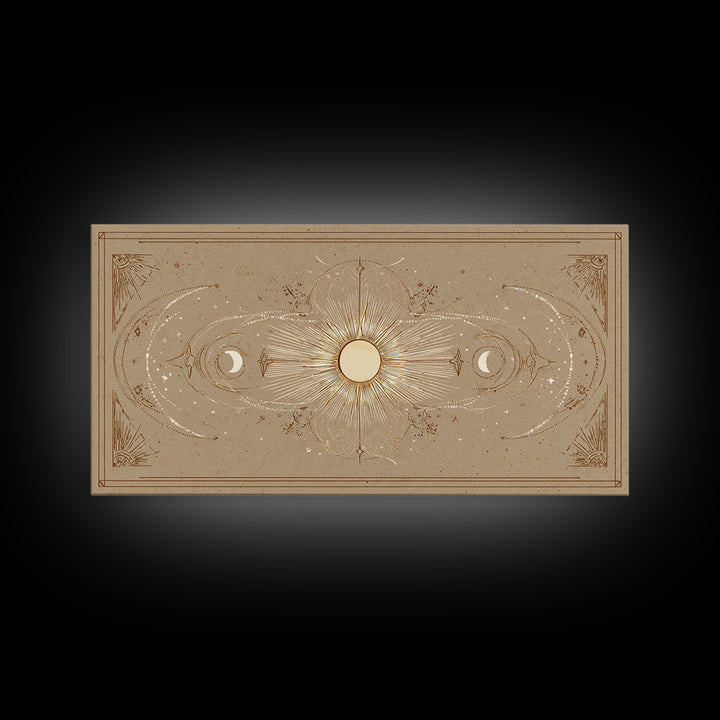 Celestial Sun And Moon Wall Art, Gold Mystic Canvas Print, Boho Astrology Decor, Neutral Bedroom Above Bed Wall Decor, Housewarming Gift