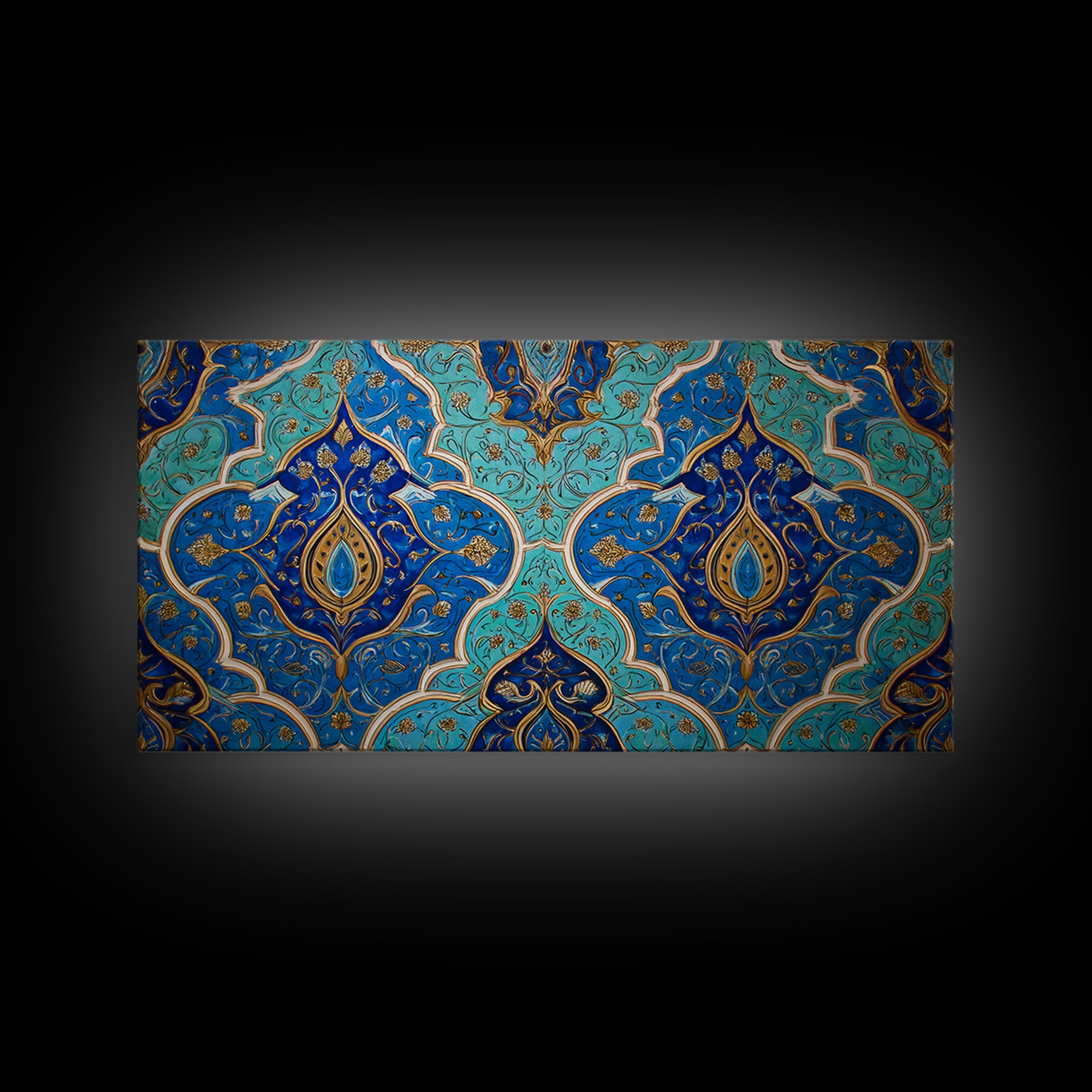 Blue Gold Moroccan Tile Pattern Wall Art, Islamic Home Decor, Boho Wall Decor, Geometric Art, Luxury Statement Artwork Gift