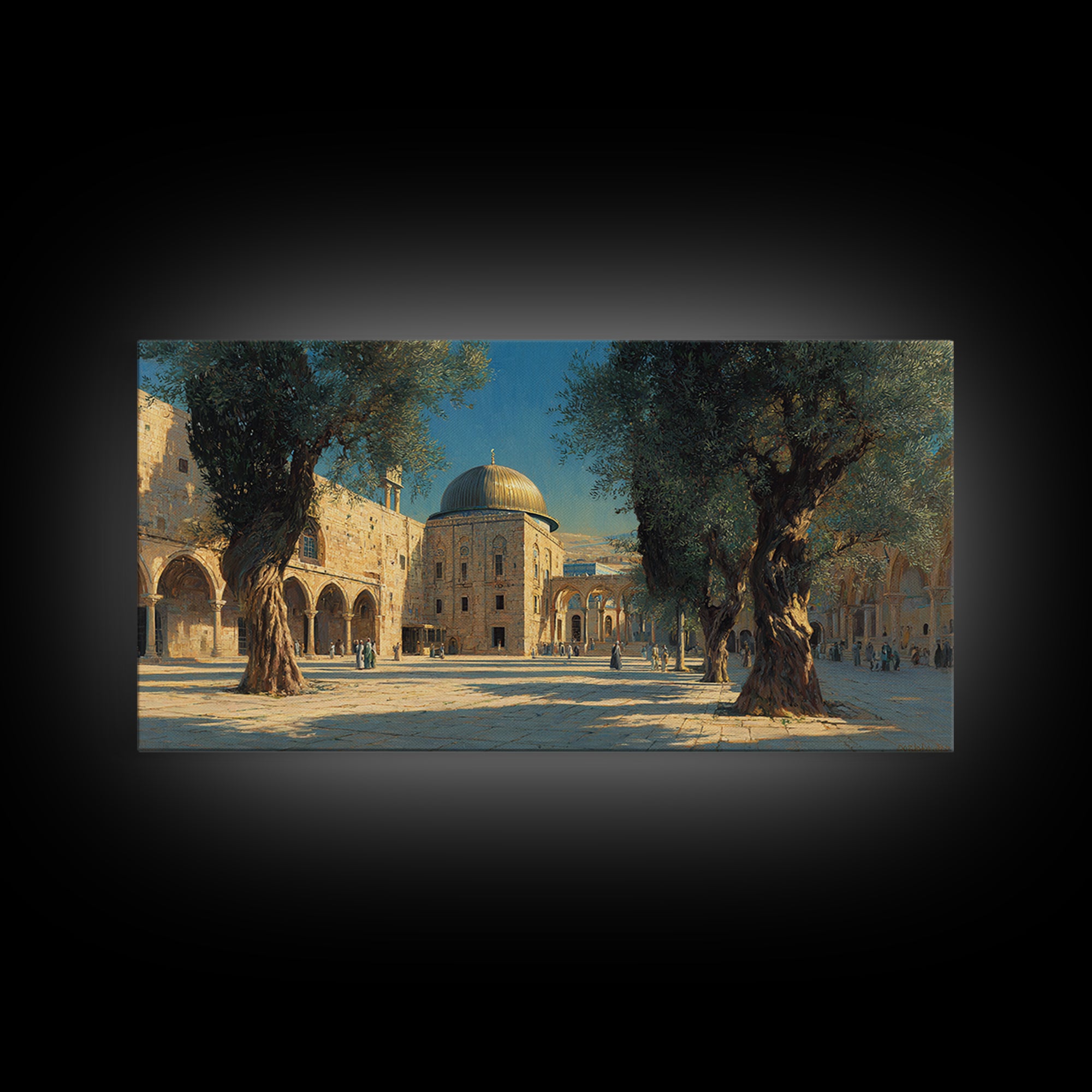 Jerusalem Olive Tree Courtyard Canvas Print, Islamic Architecture Wall Art, Mediterranean Travel Decor, Historic City Art Print