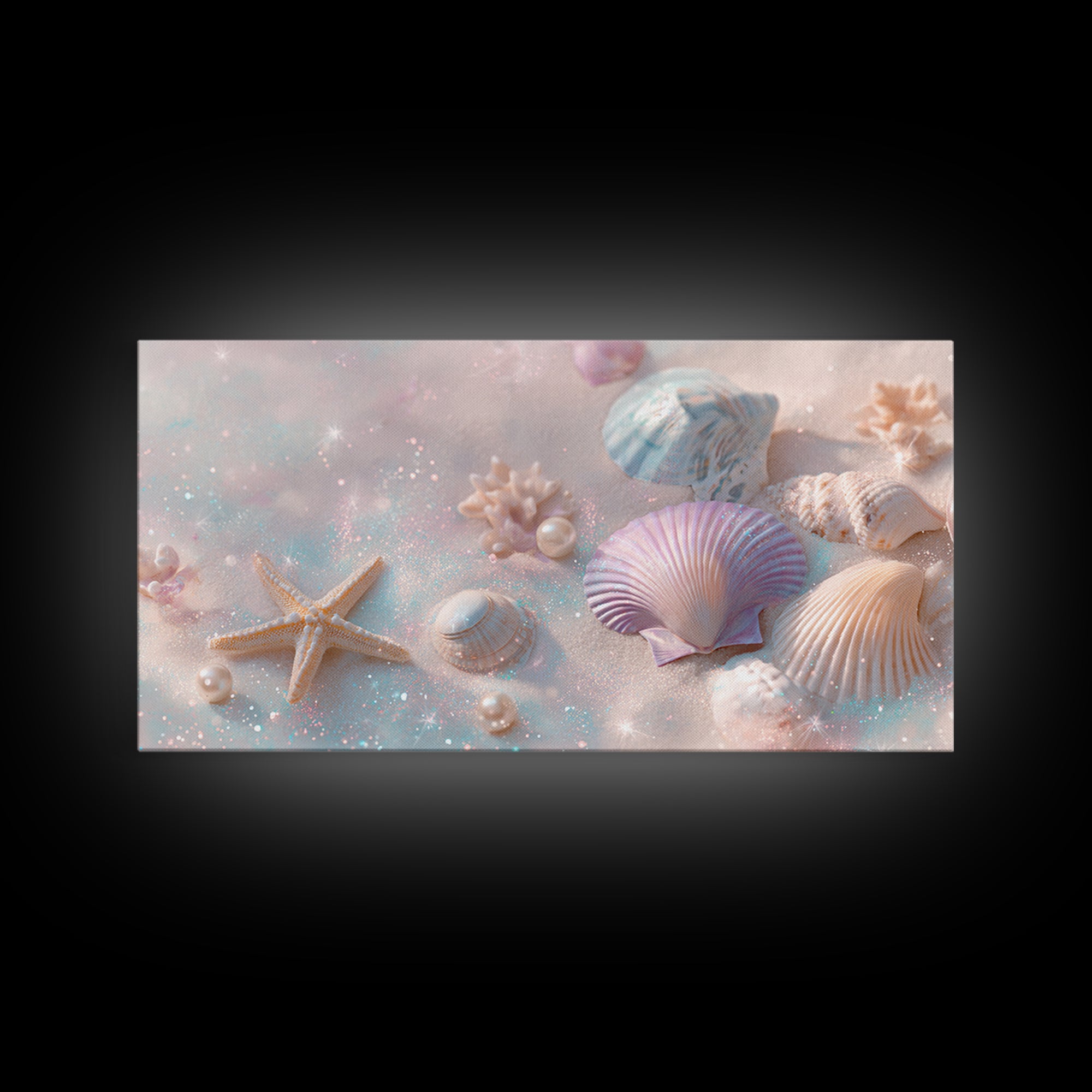 Pastel Seashells And Starfish Canvas Print, Coastal Beach Wall Art, Beach House Decor, Pastel Bathroom Decor, Ocean Nursery Gift For Her