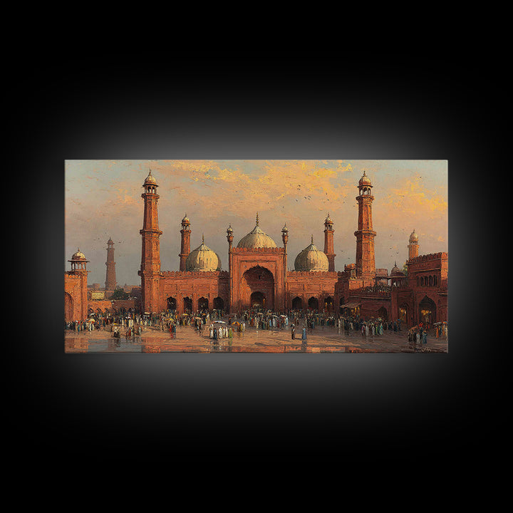 Sunset Red Mosque Courtyard With Domes Wall Art, Islamic Architecture Canvas Print, Travel Poster, Elegant Home Decor, Housewarming Gift