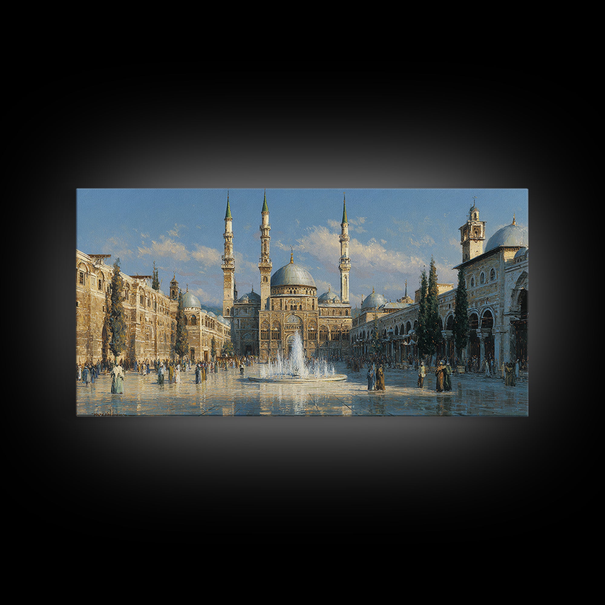 Ornate Mosque Courtyard With Fountain Wall Art, Islamic Architecture Canvas Print, Middle Eastern Decor, Travel Poster Gift For Home