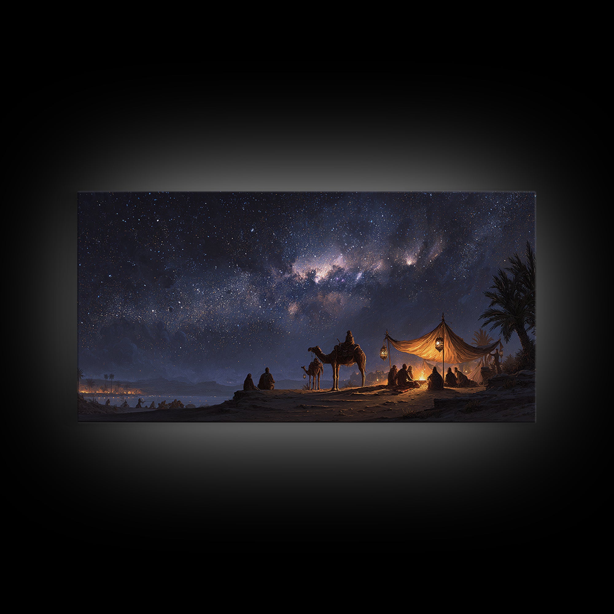 Milky Way Desert Camp Wall Art, Camel Tent Night Sky Canvas Print, Celestial Landscape, Boho Travel Home Decor Gift For Her