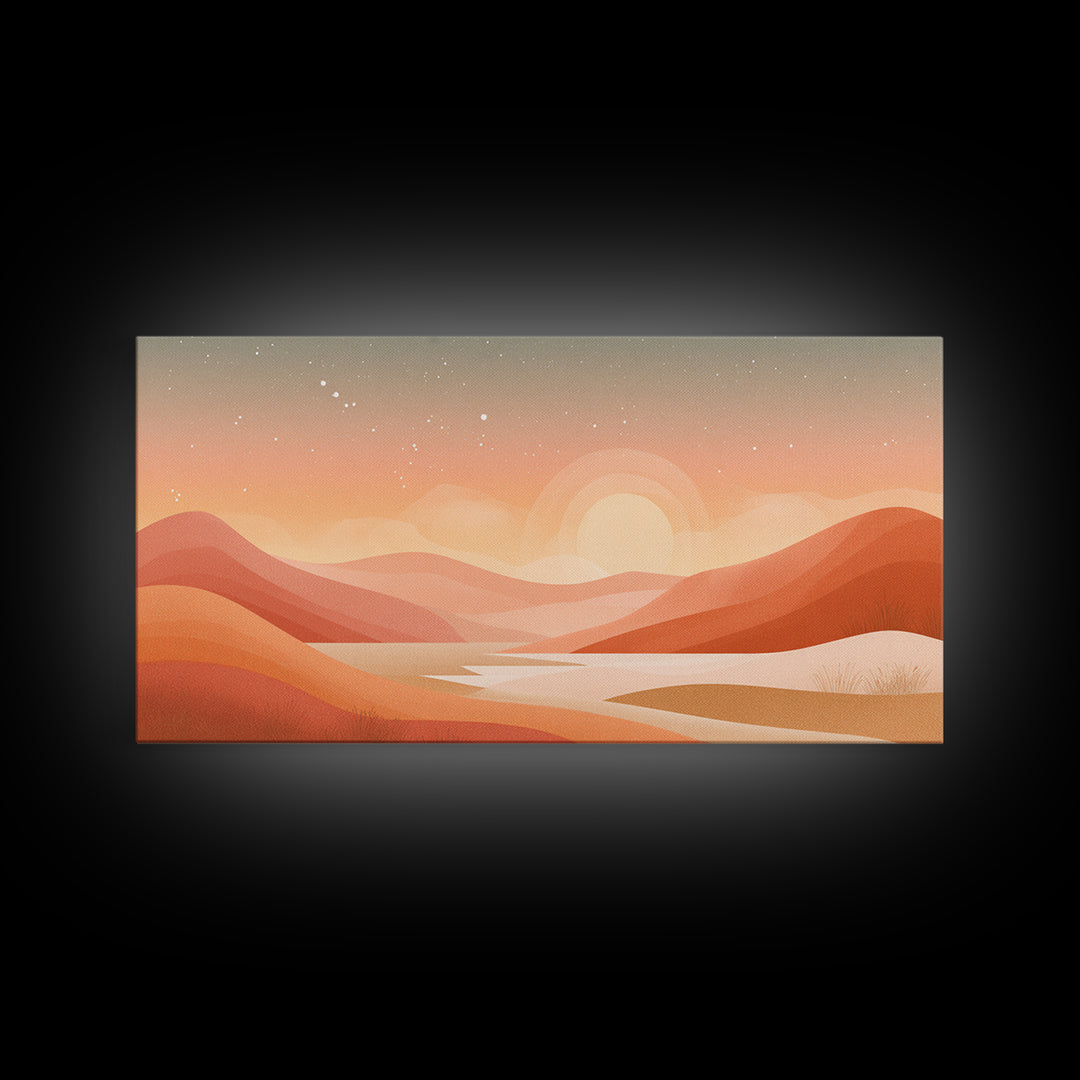 Warm Abstract Sunrise Landscape Wall Art, Desert Hills Canvas Print, Earth Tone Decor, Modern Living Room Above Sofa Art