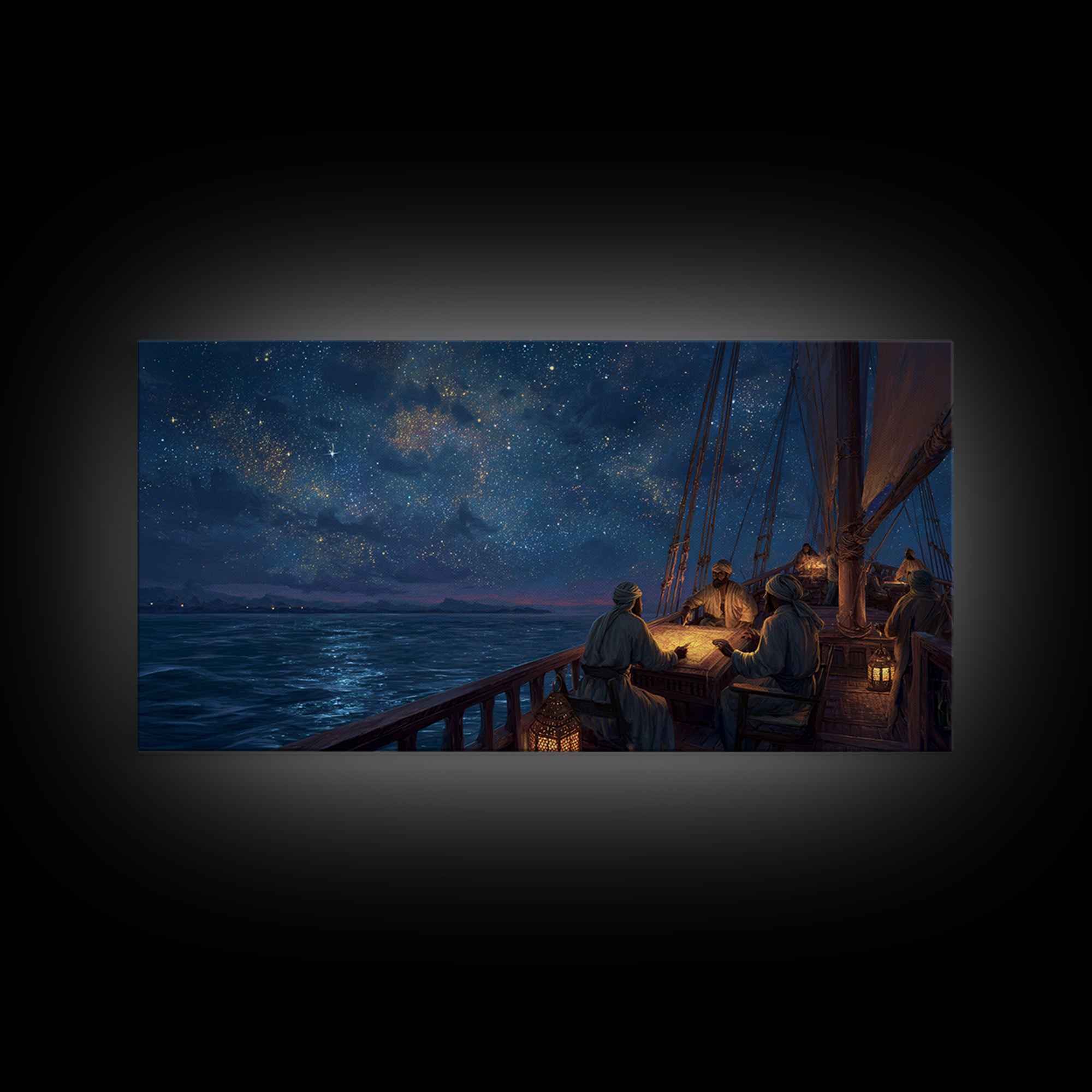 Starlit Sailing Ship Canvas Print, Nautical Night Sky Seascape, Celestial Ocean Decor, Maritime Travel Art, Gift For Him