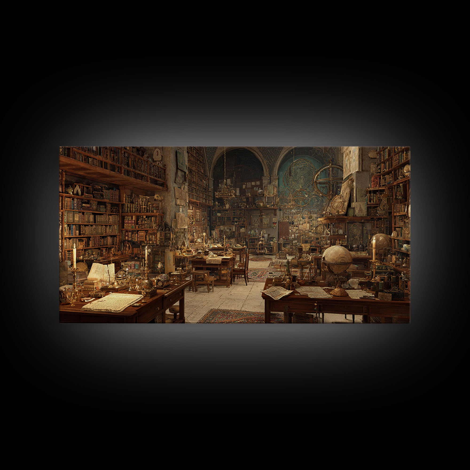 Ancient Library Alchemist Study Canvas Print, Dark Academia Wall Art, Gothic Library Decor, Book Lover Fantasy Art Print