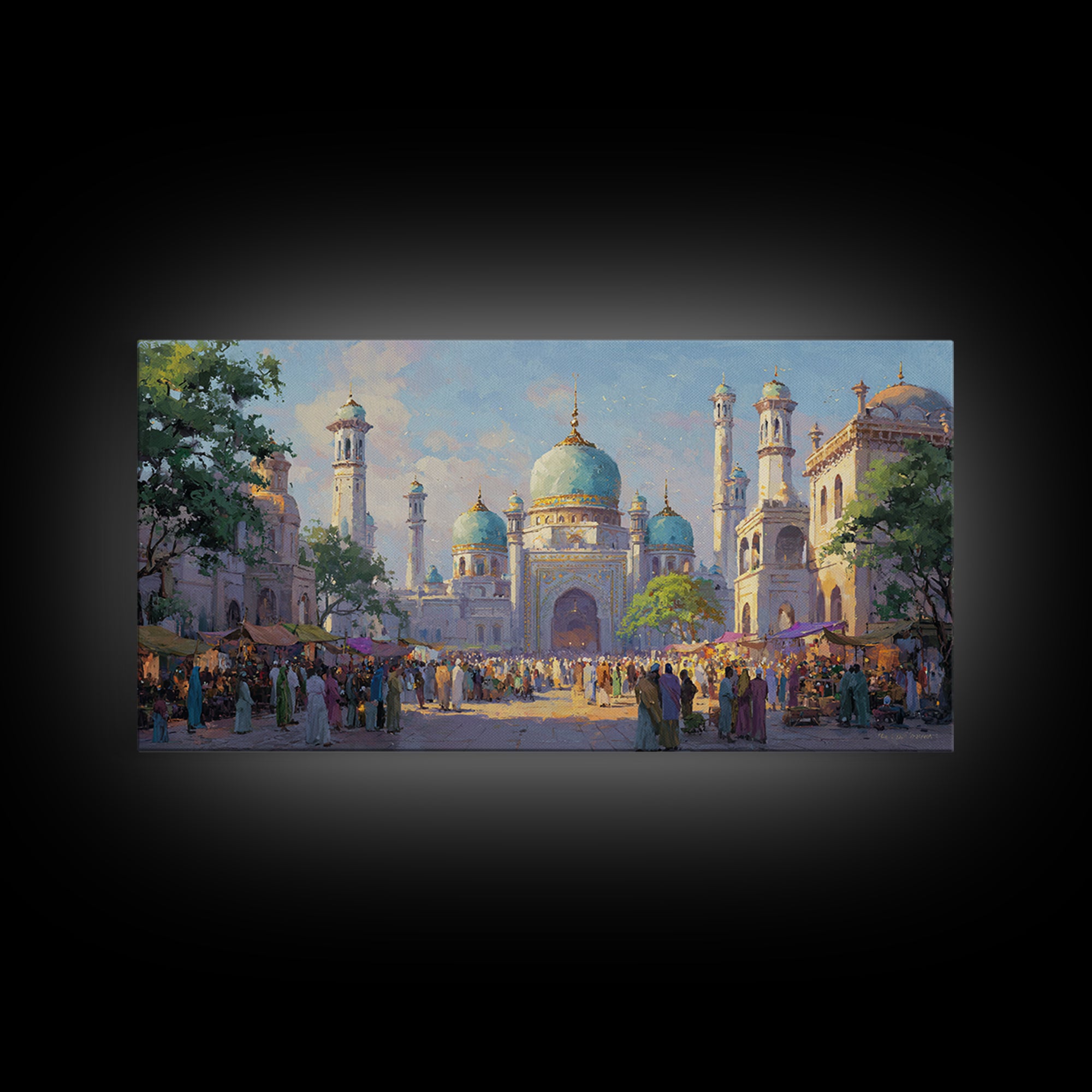 Turquoise Dome Mosque Marketplace Wall Art, Islamic Architecture Canvas, Travel Poster Decor, Asian Inspired Art, Eid Gift