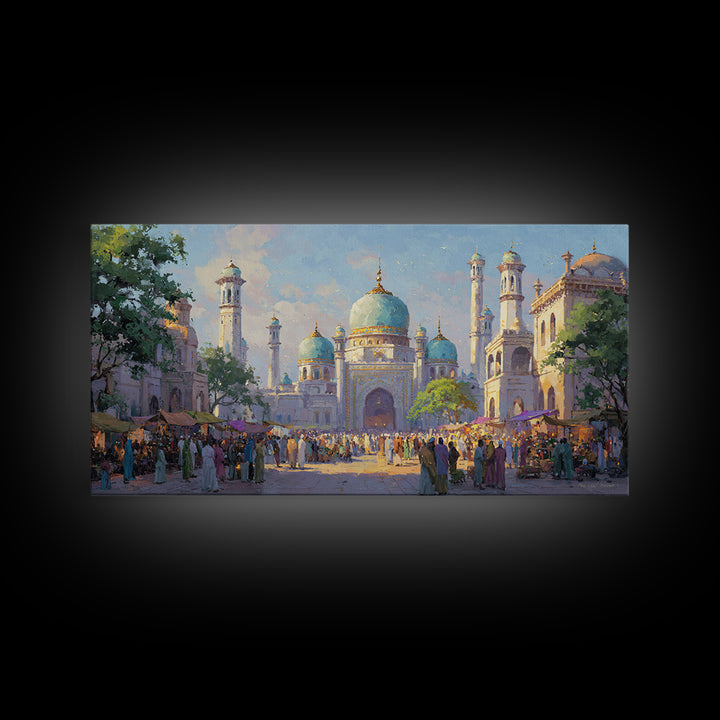 Turquoise Dome Mosque Marketplace Wall Art, Islamic Architecture Canvas, Travel Poster Decor, Asian Inspired Art, Eid Gift