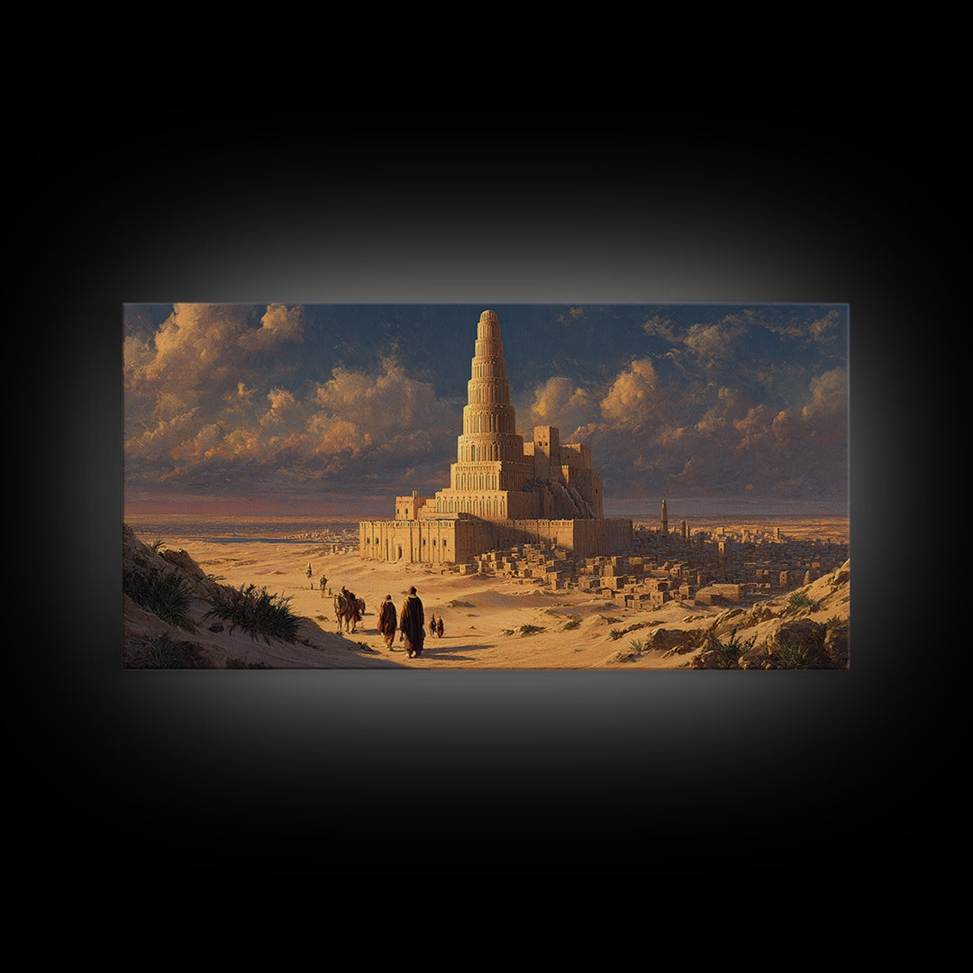 Ancient Tower Of Babel Desert City Canvas Print, Biblical Statement Wall Art For Living Room Decor And Historical Home Decor