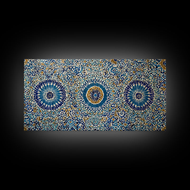 Blue Moroccan Geometric Mosaic Wall Art, Islamic Tile Pattern Canvas Print, Mediterranean Decor, Boho Home Accent Gift Idea