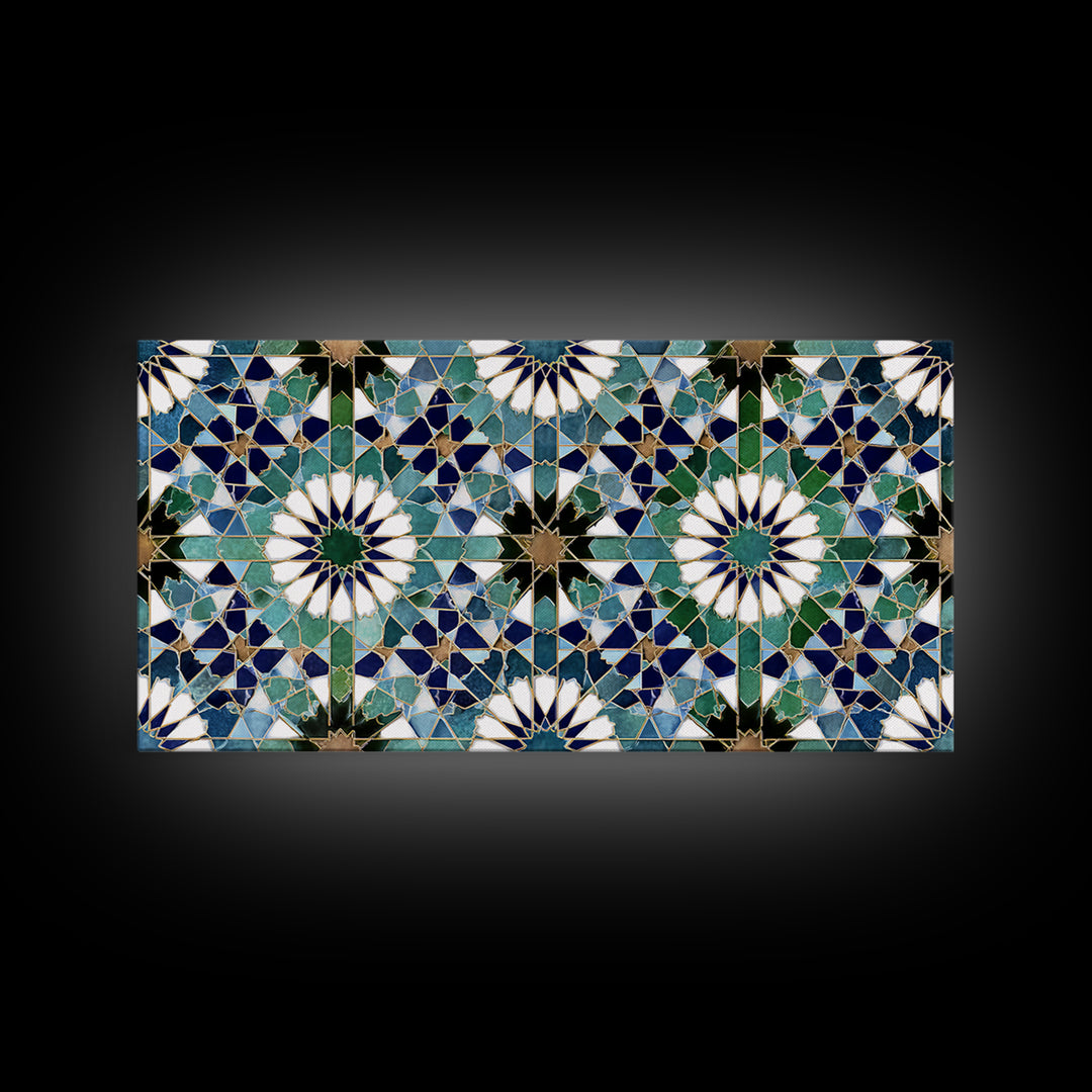 Blue Green Moroccan Tile Pattern Wall Art, Islamic Geometric Mosaic Print, Mediterranean Home Decor, Boho Wall Decor, Kitchen Decor