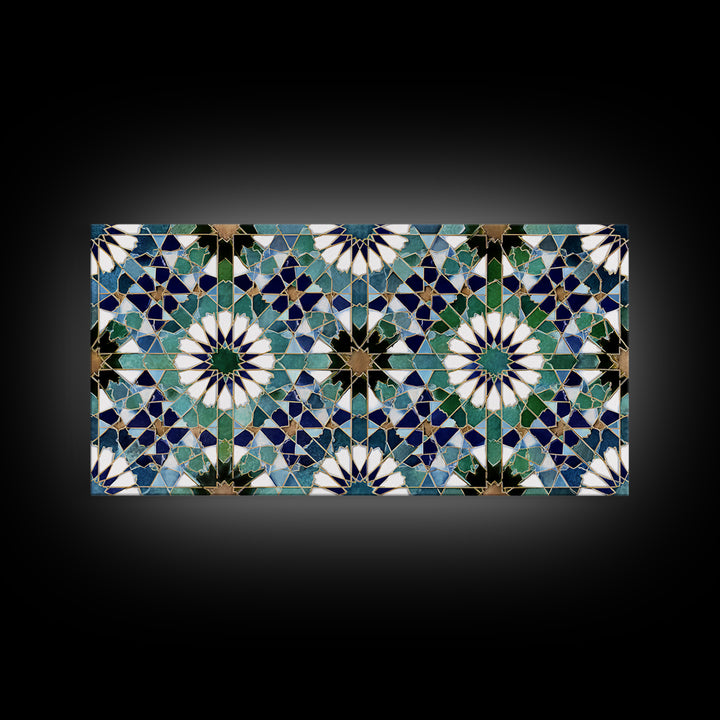 Blue Green Moroccan Tile Pattern Wall Art, Islamic Geometric Mosaic Print, Mediterranean Home Decor, Boho Wall Decor, Kitchen Decor