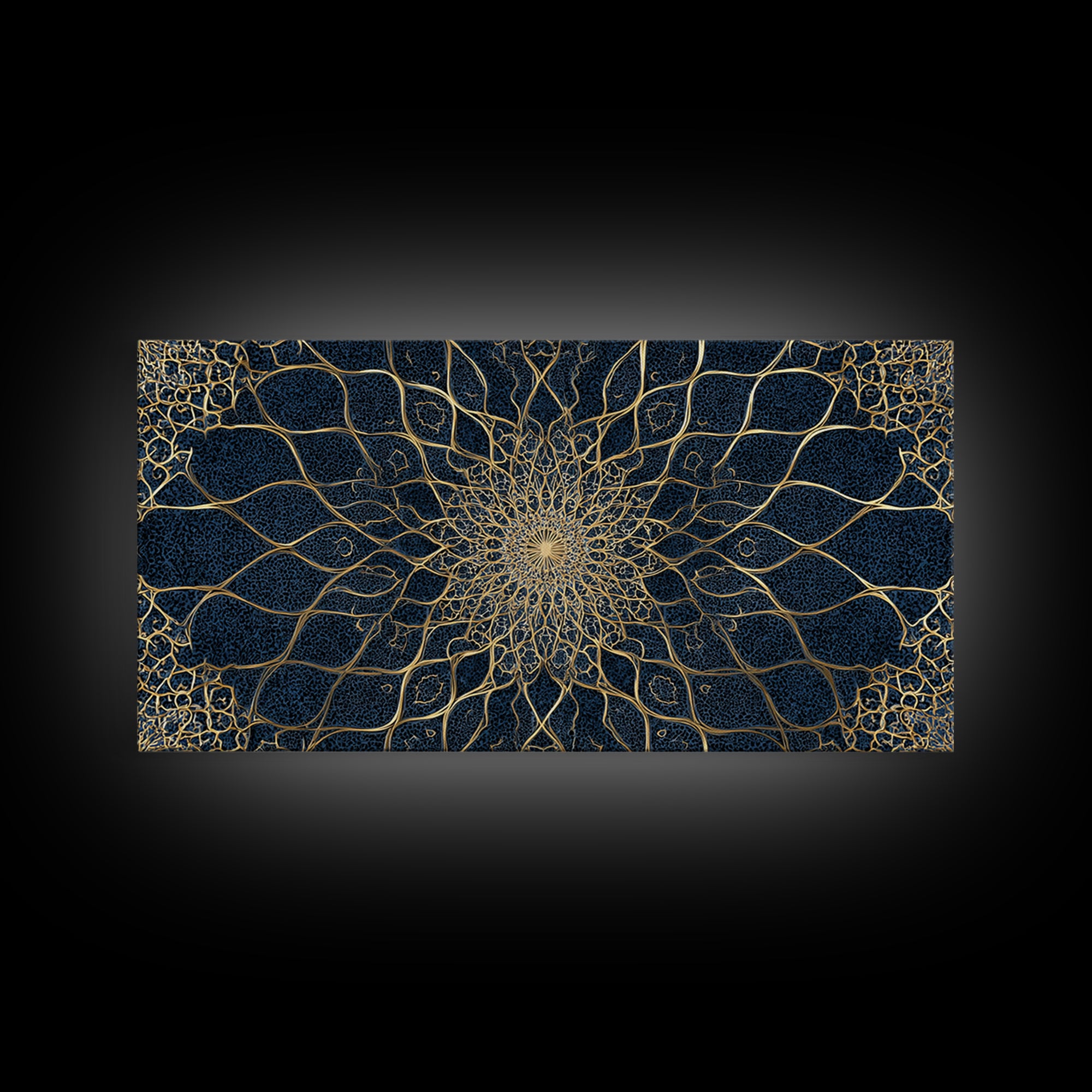 Navy Gold Sacred Geometry Mandala Wall Art, Mystical Spiritual Canvas Wall Art For Meditation Room Decor And Modern Home Decor