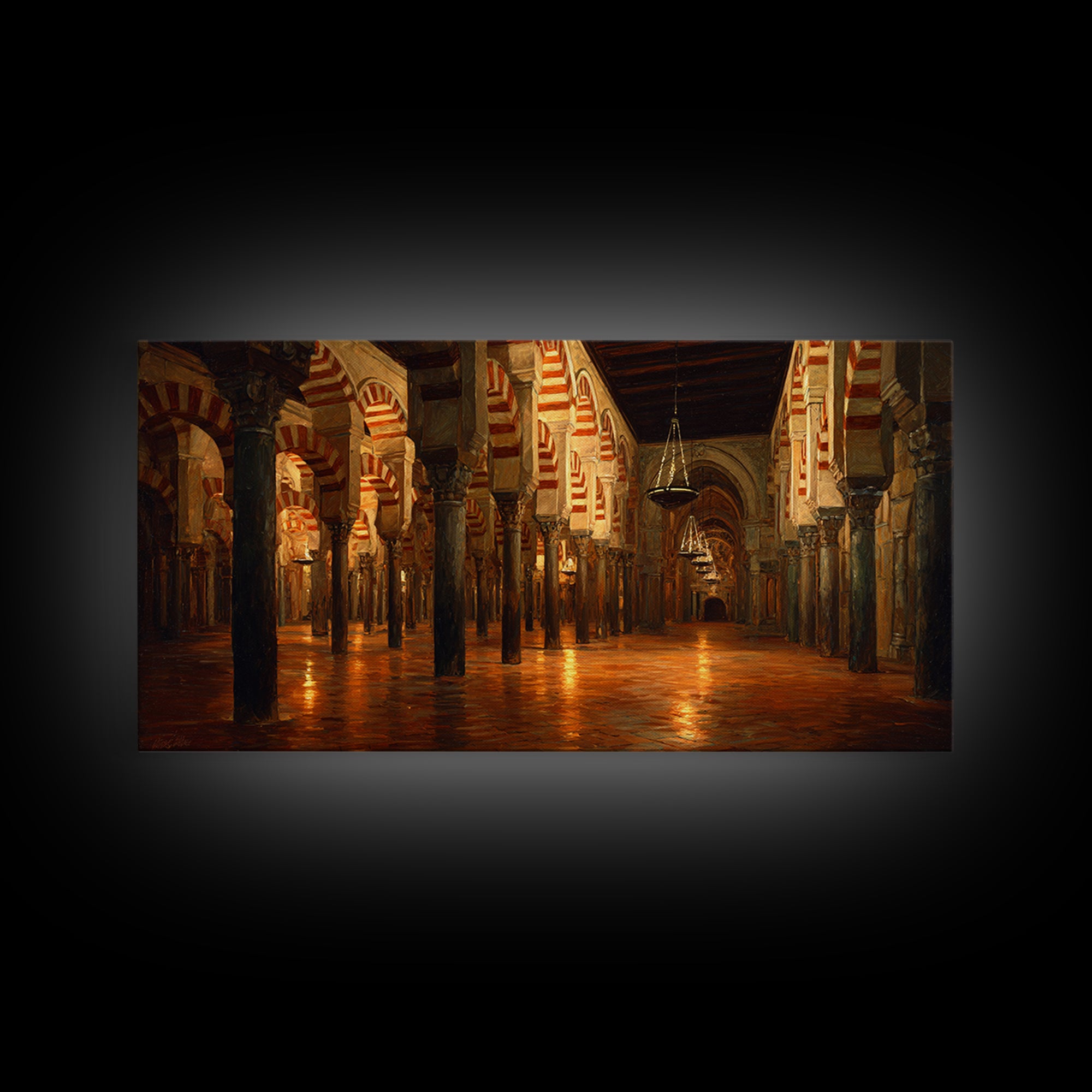 Ornate Islamic Arch Hall Wall Art, Mosque Interior Canvas Print, Moorish Architecture Decor, Warm Historical Home Wall Decor