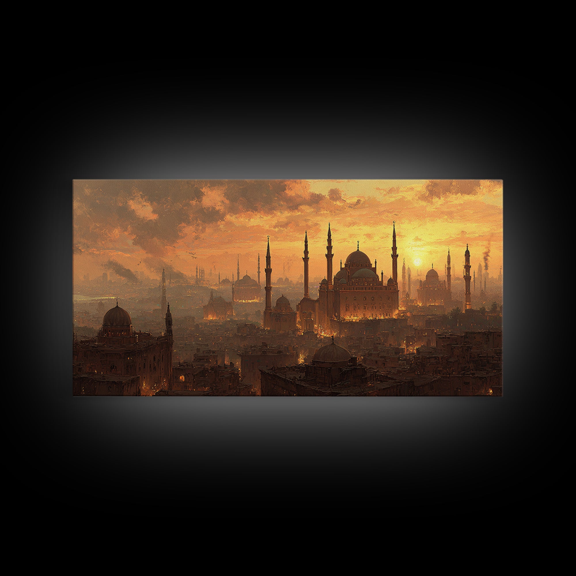 Golden Istanbul Mosque Skyline Wall Art, Islamic Architecture Canvas Print, Sunset Cityscape, Travel Inspired Living Room Decor