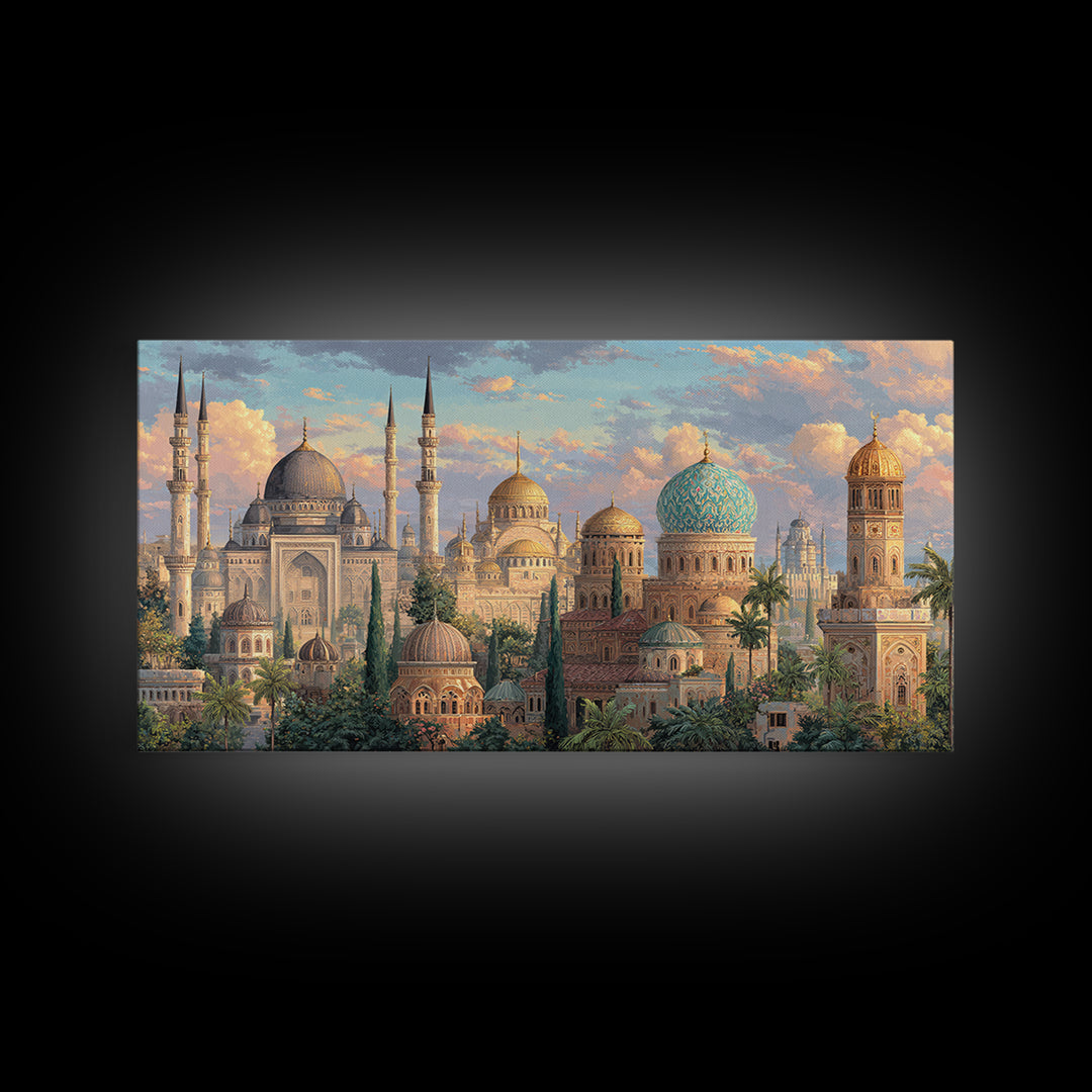 Ornate Mosque Domes And Minarets Canvas Print, Islamic Wall Art, Arabic Architecture, Ramadan Decor, Housewarming Gift, Eid Gift