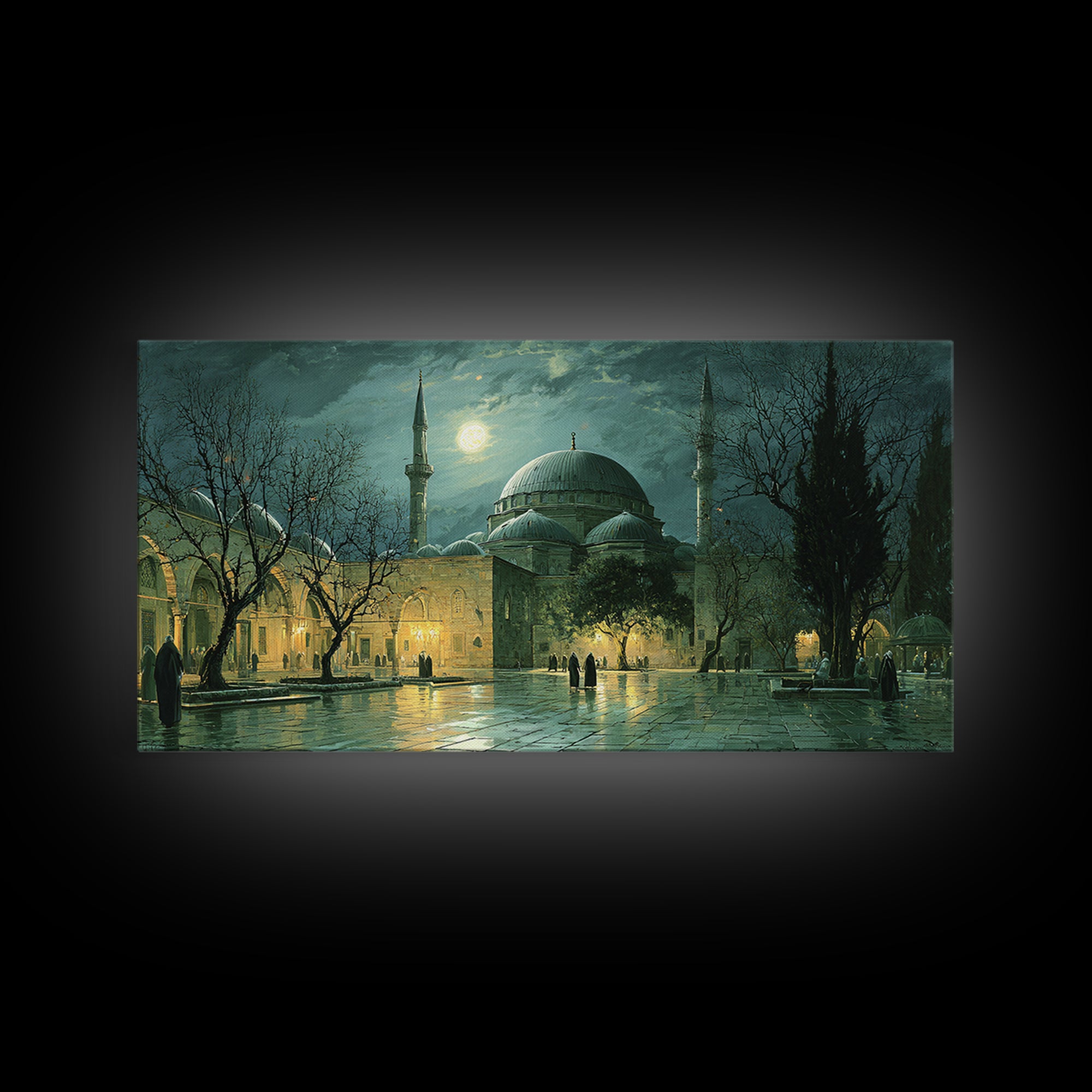Moonlit Ottoman Mosque Wall Art, Islamic Architecture Canvas Print, Istanbul Landscape, Ramadan Decor, Elegant Home Decor