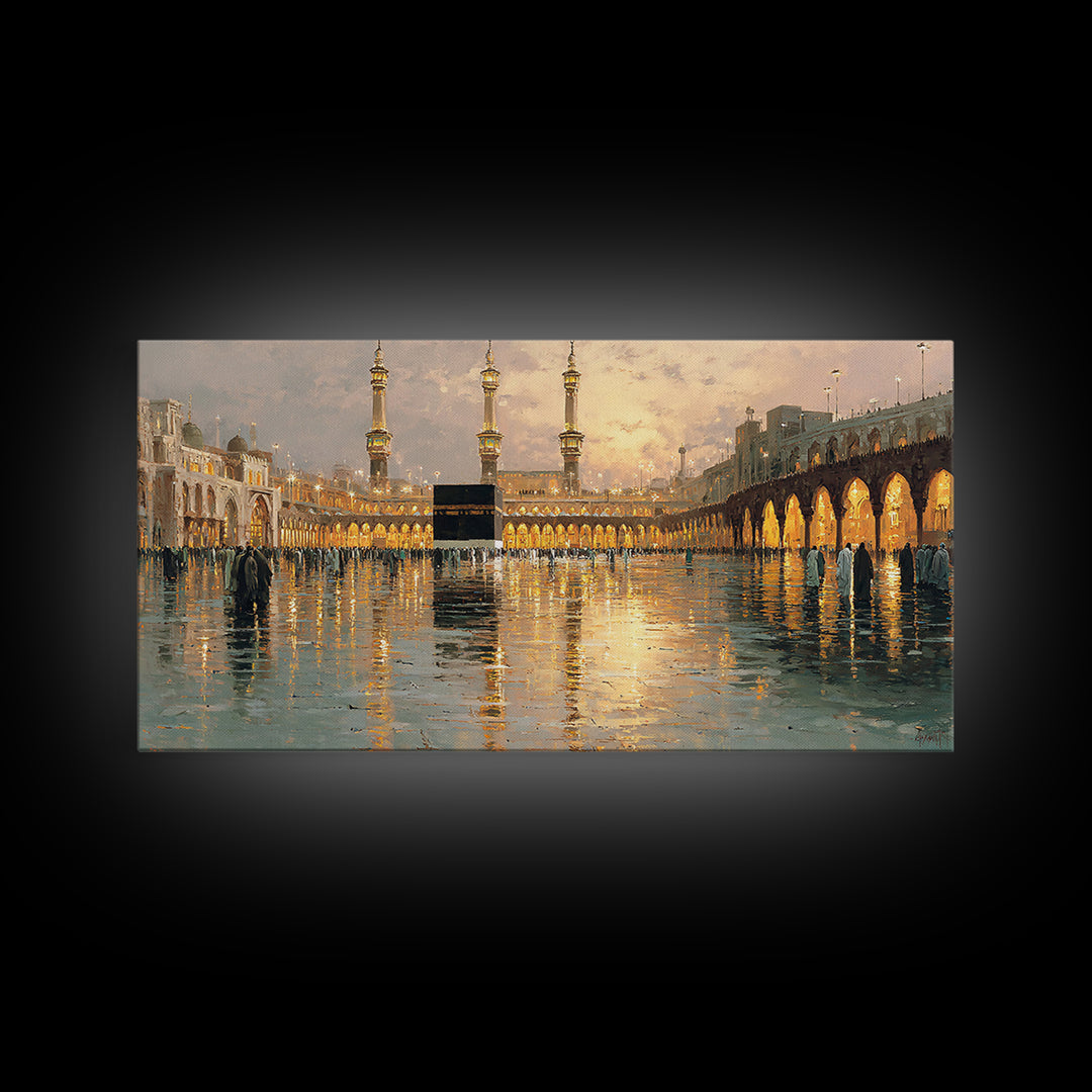 Kaaba Reflection At Masjid Al Haram Framed Canvas Print, Islamic Wall Art, Mecca Mosque Decor, Ramadan Eid Gift For Home