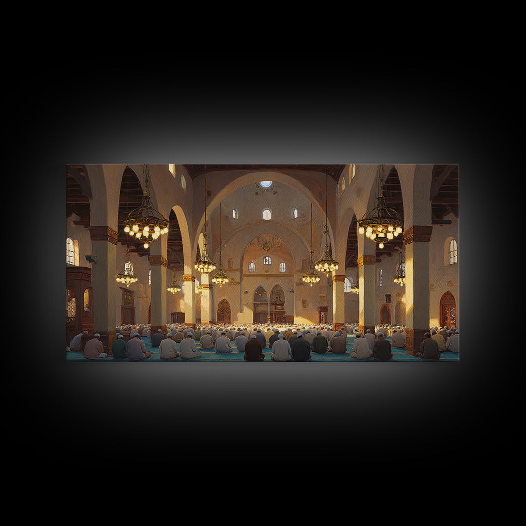 Sunlit Mosque Prayer Hall Wall Art, Islamic Home Decor, Arabic Architecture Print, Ramadan Gift, Spiritual Living Room Decor