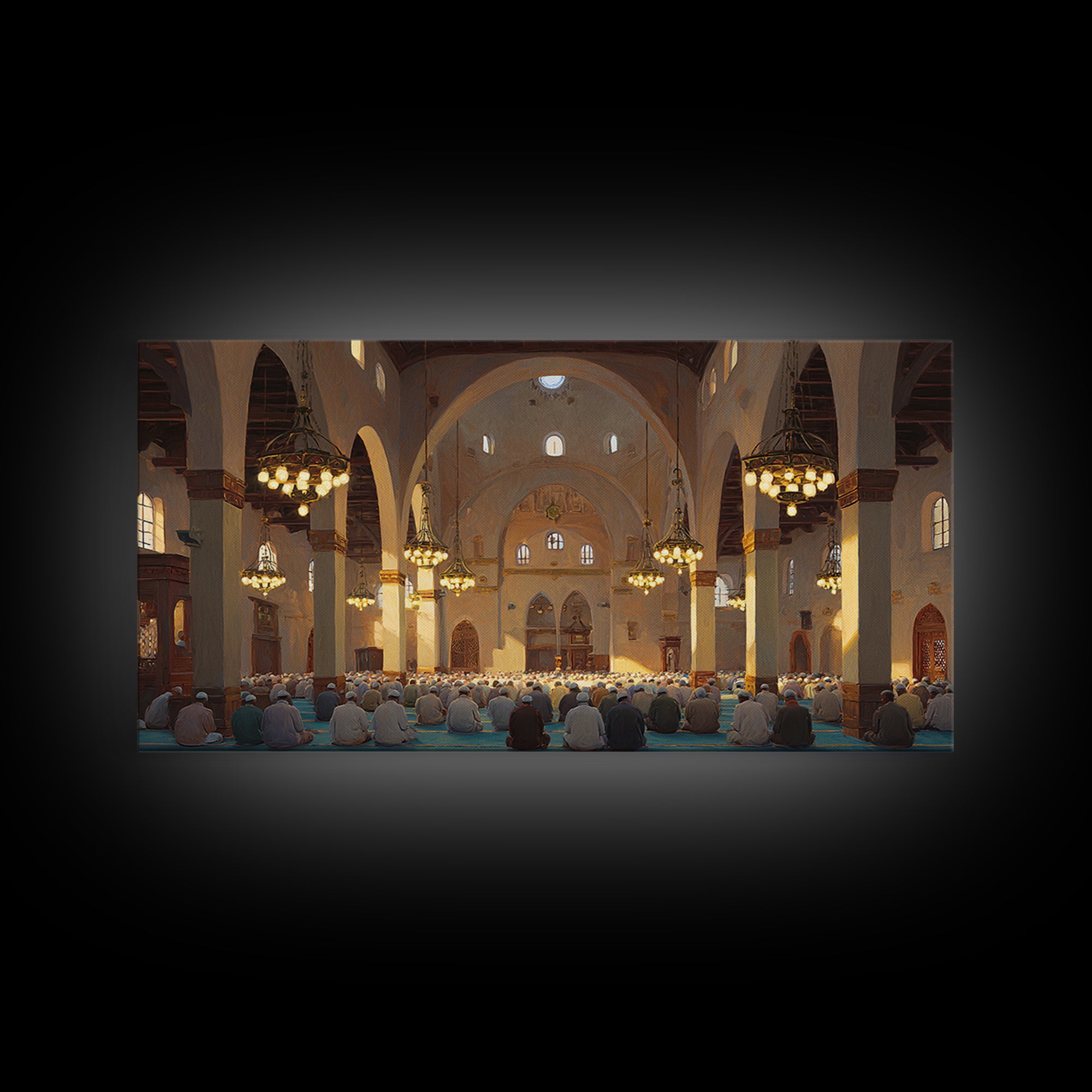 Sunlit Mosque Prayer Hall Wall Art, Islamic Home Decor, Arabic Architecture Print, Ramadan Gift, Spiritual Living Room Decor