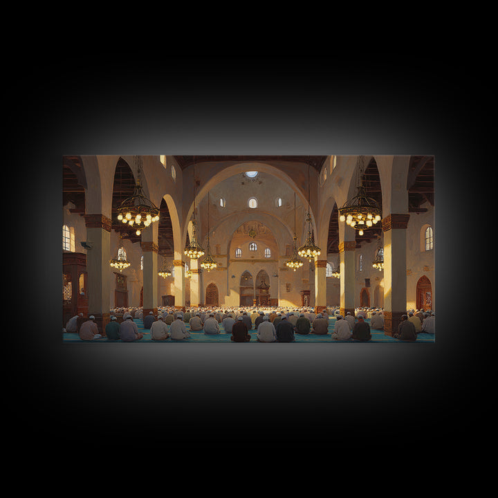 Sunlit Mosque Prayer Hall Wall Art, Islamic Home Decor, Arabic Architecture Print, Ramadan Gift, Spiritual Living Room Decor