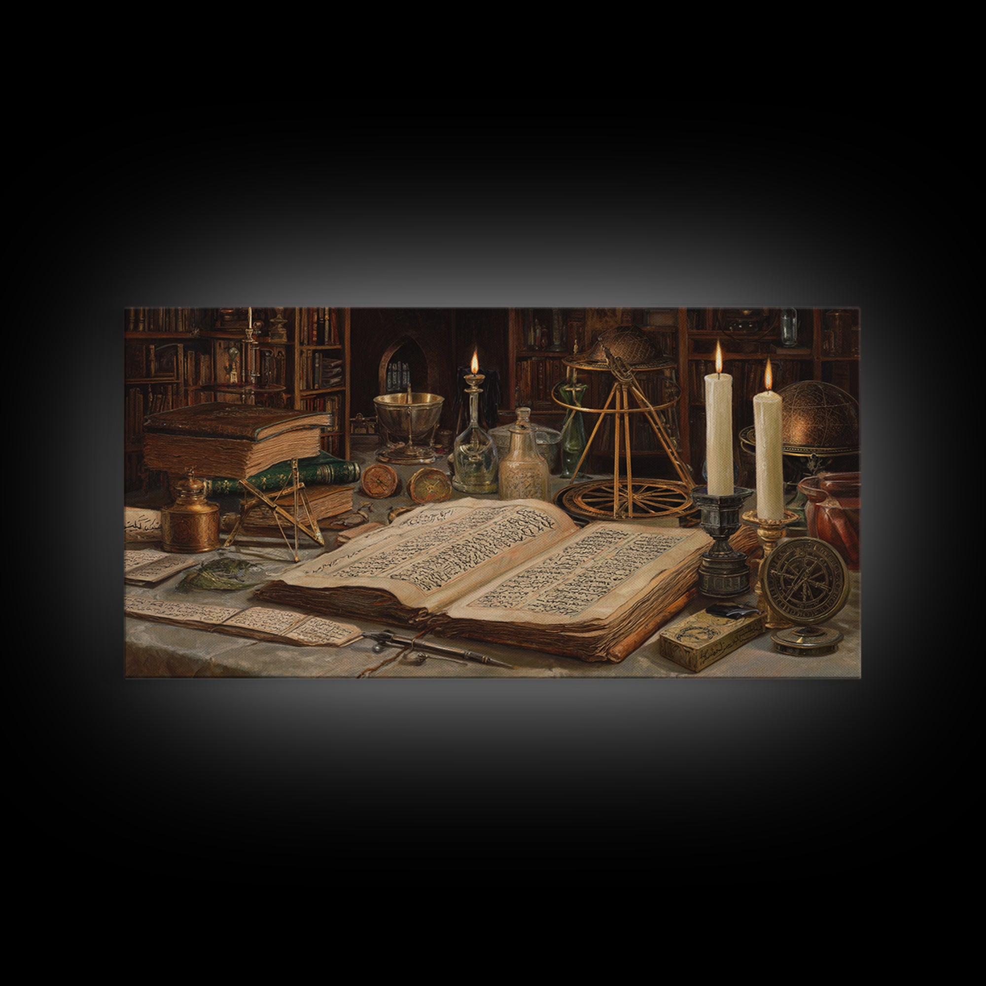 Alchemy Library Manuscript Wall Art, Dark Academia Canvas Print, Occult Still Life, Gothic Office Decor, Book Lover Gift