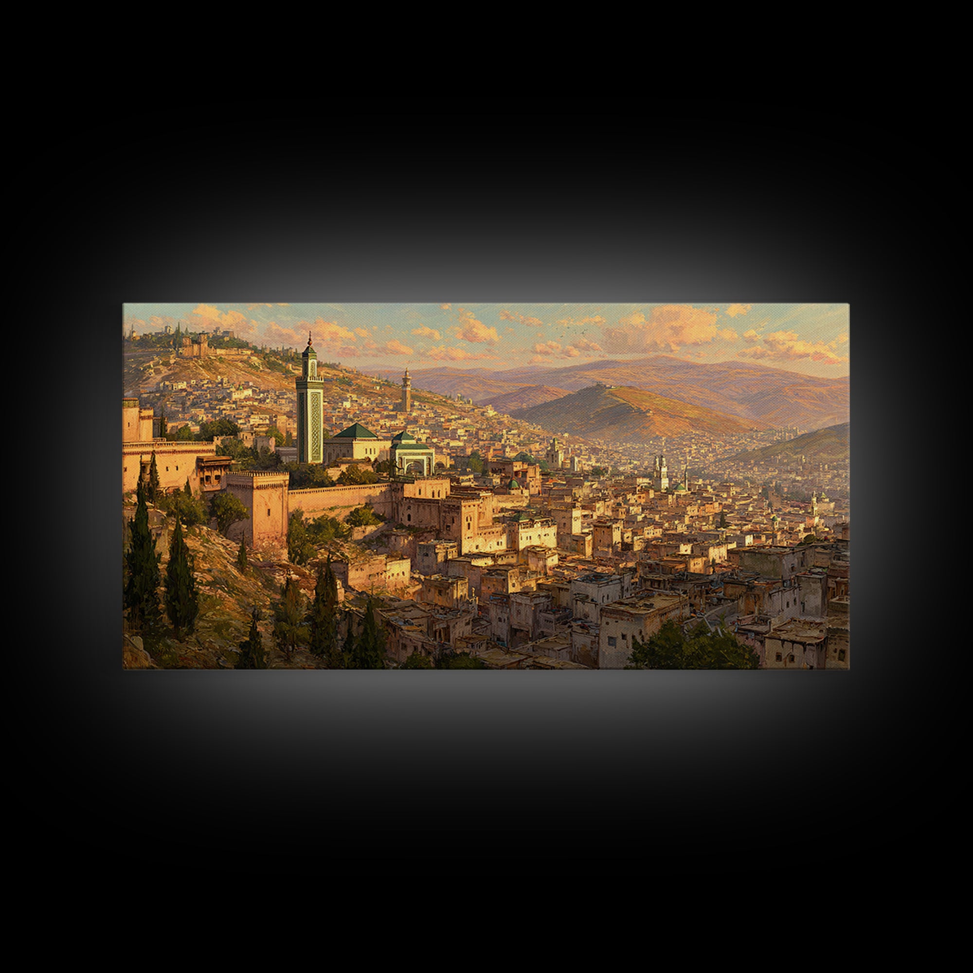Golden Moroccan Medina Cityscape Canvas Print, Travel Poster Wall Art For Living Room Decor And Elegant Morocco Wall Decor