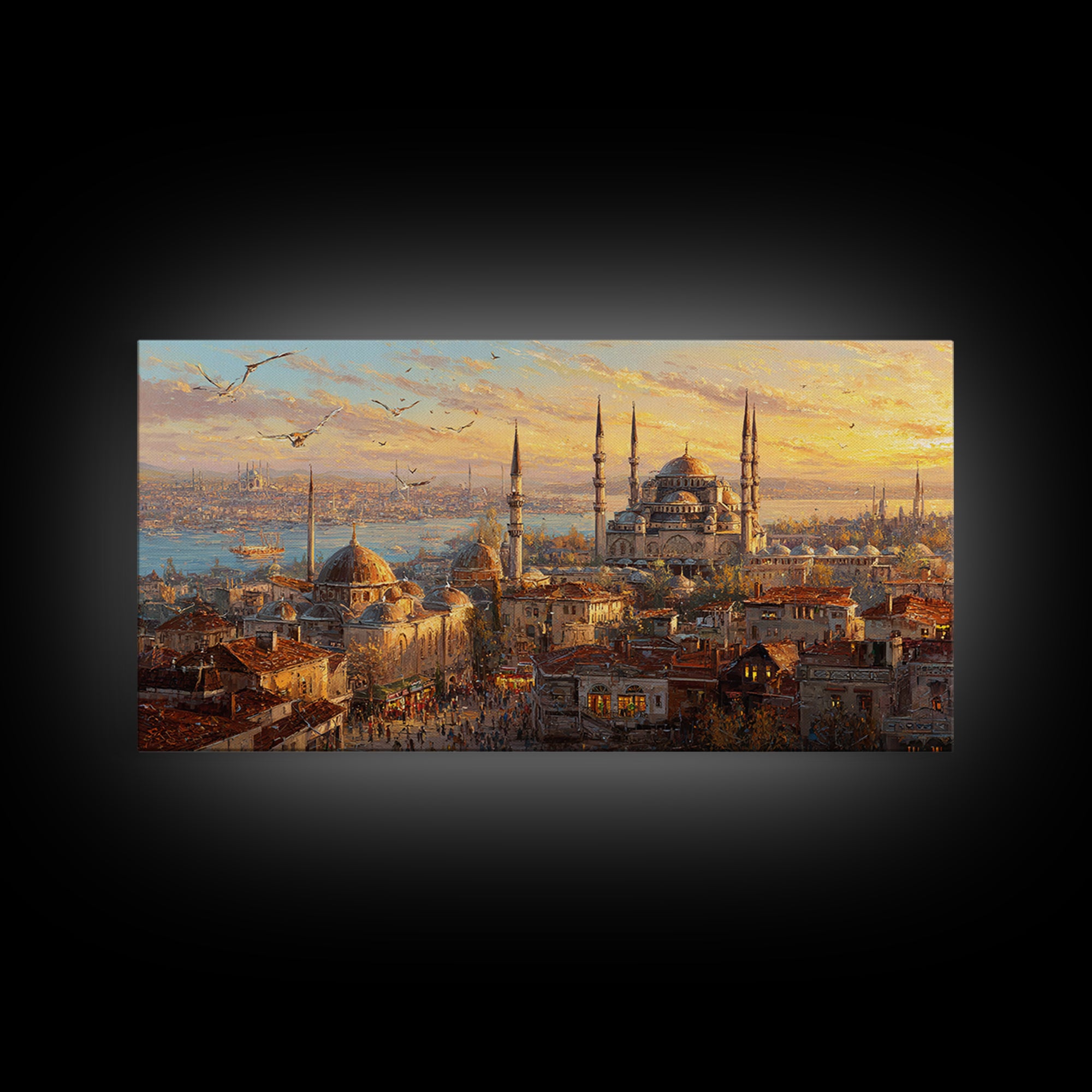 Istanbul Mosque Skyline At Sunset Wall Art, Turkish Travel Poster, Islamic Architecture Canvas Print, Warm City Living Room Decor