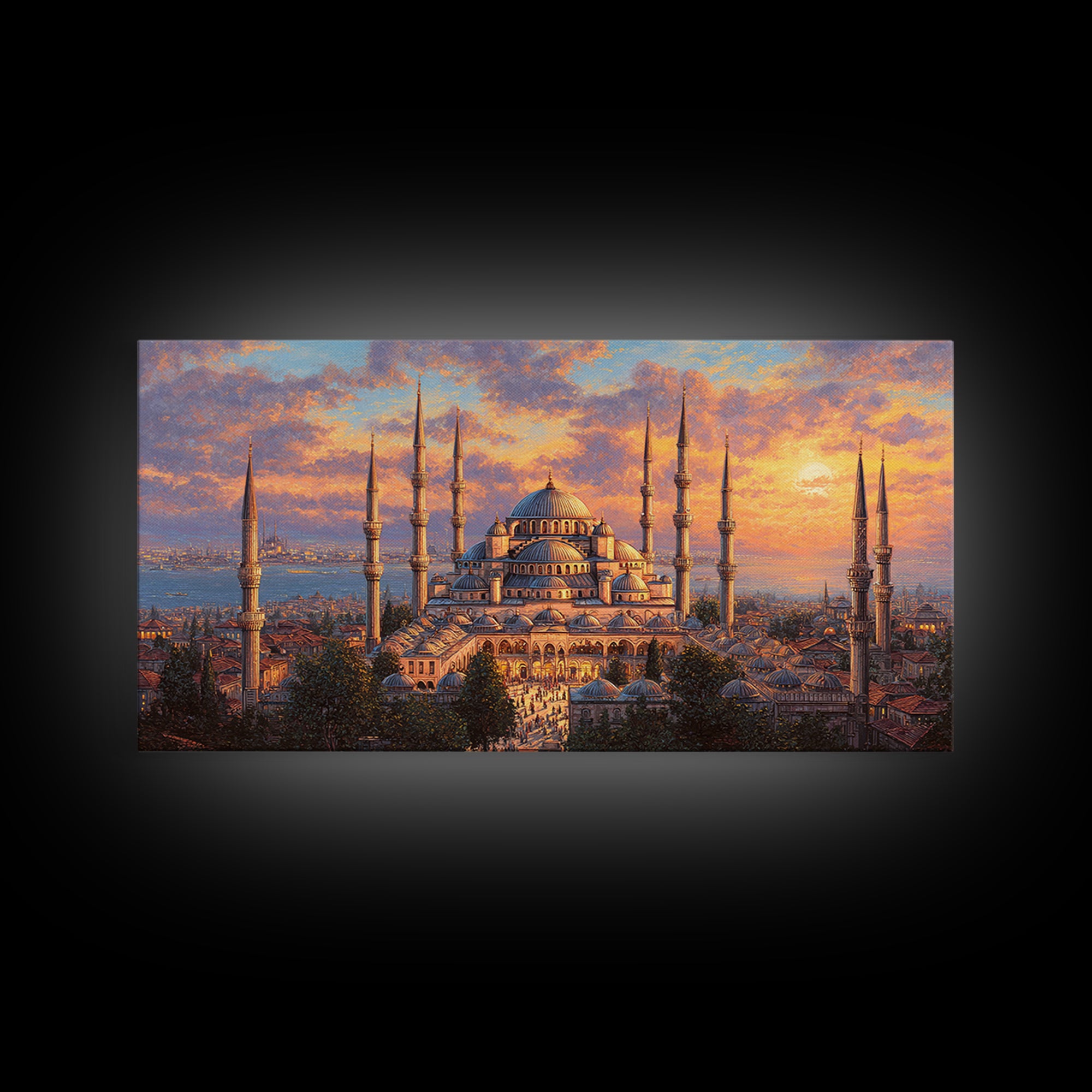 Sunset Blue Mosque Canvas Print, Istanbul Islamic Architecture Wall Art, Travel Poster Decor For Elegant Living Room Home Decor