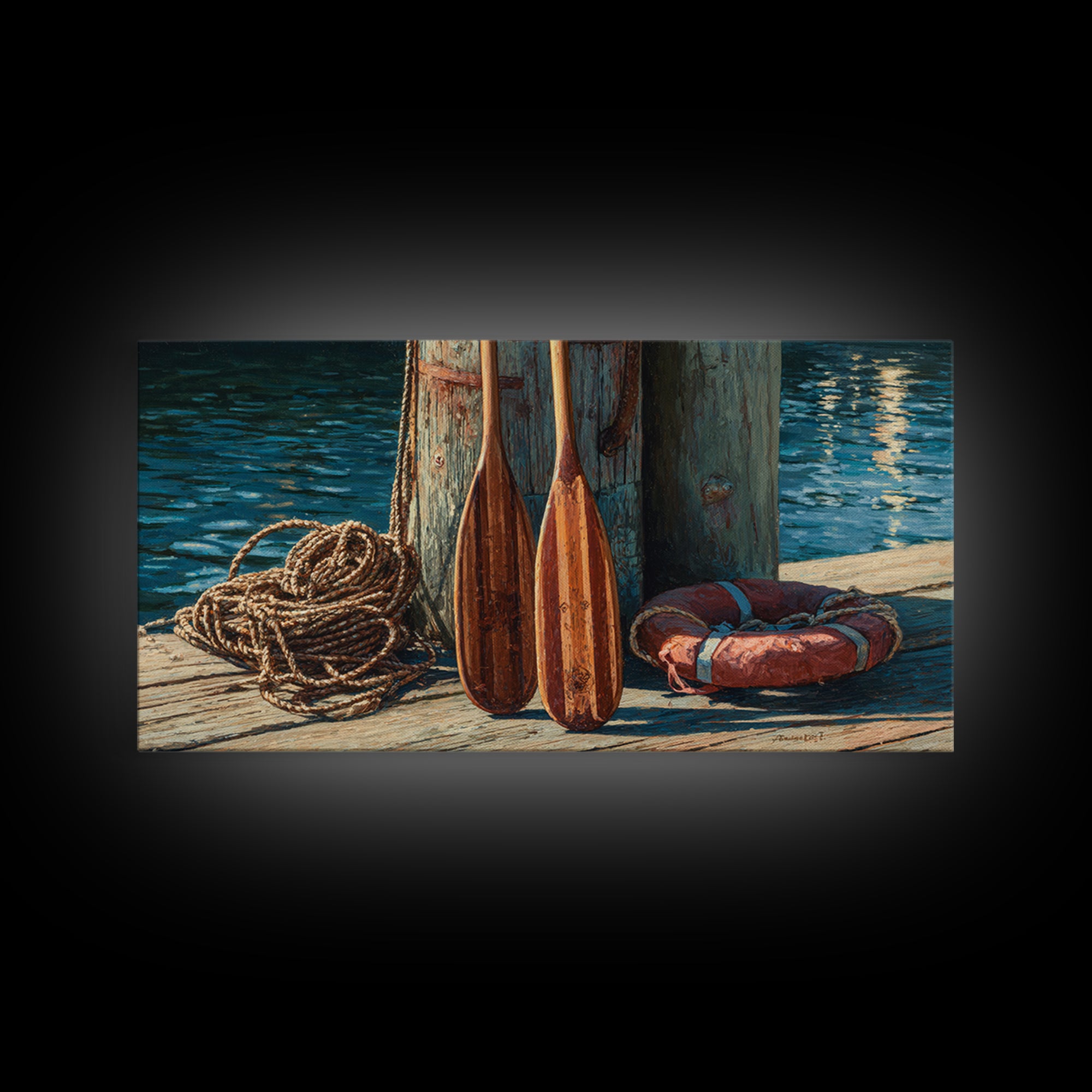 Weathered Dock Oars And Rope Canvas Print, Nautical Wall Art, Coastal Lake House Decor, Beach House Gift For Him, Fine Art Print