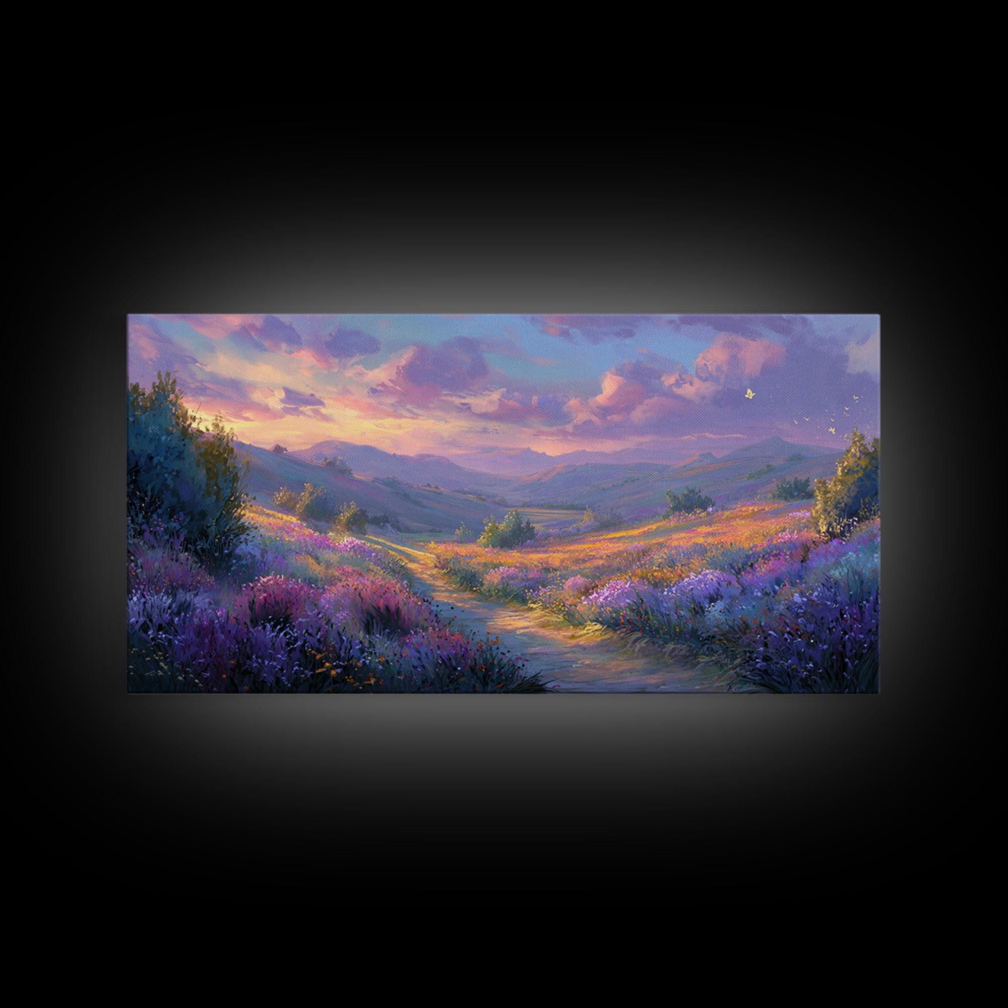 Lavender Mountain Valley Canvas Print, Colorful Landscape Wall Art, Purple Wildflower Living Room Decor, Statement Large Print
