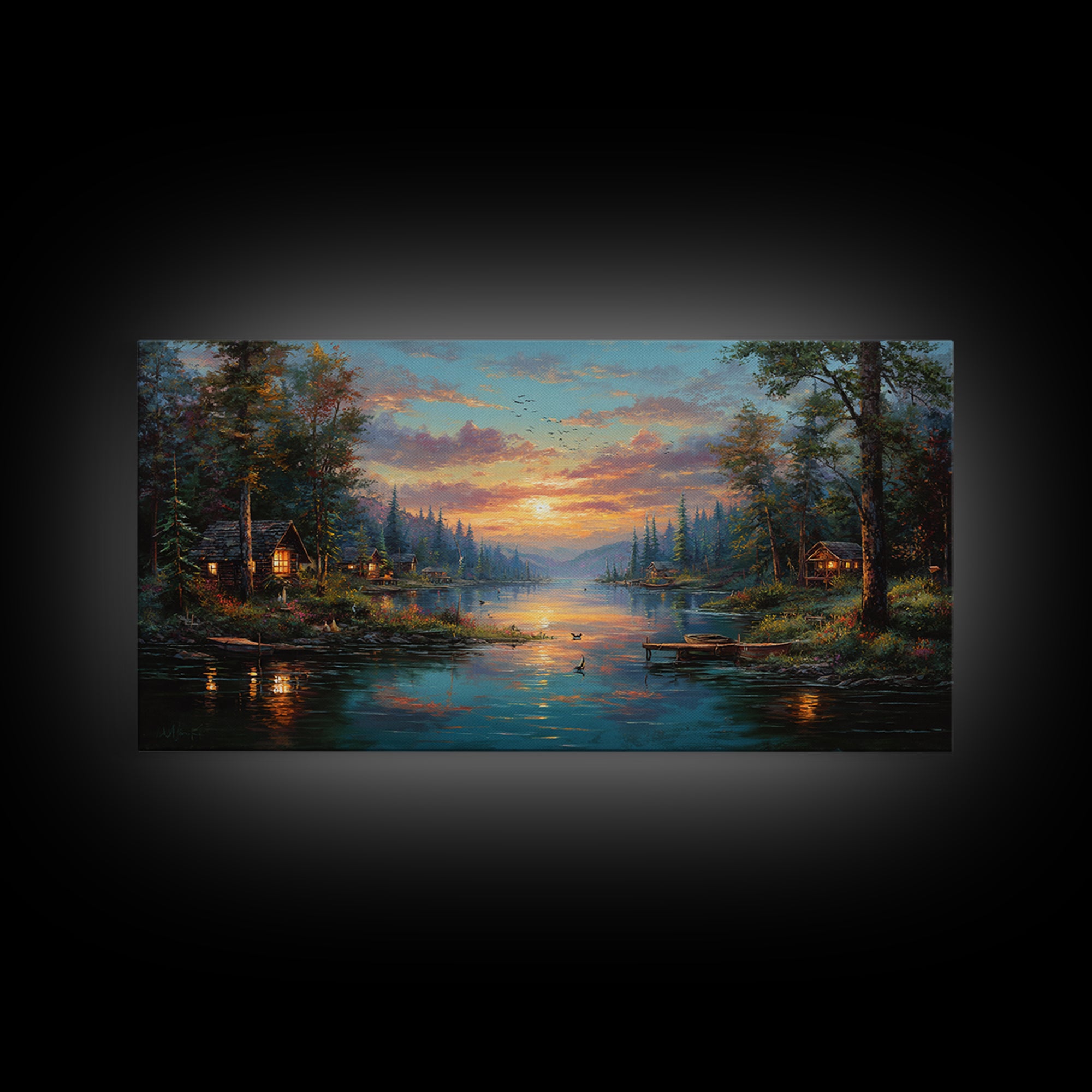 Peaceful Forest Lake Sunrise Canvas Print, Cozy Cabin Wall Art, Rustic Home Decor, Lake House Gift, Living Room Art, Nature Wall Art