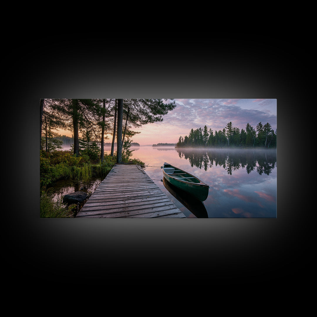 Tranquil Sunset Dock View With Lantern Framed Canvas Print Wall Art Coastal Home Decor Bedroom Wall Art