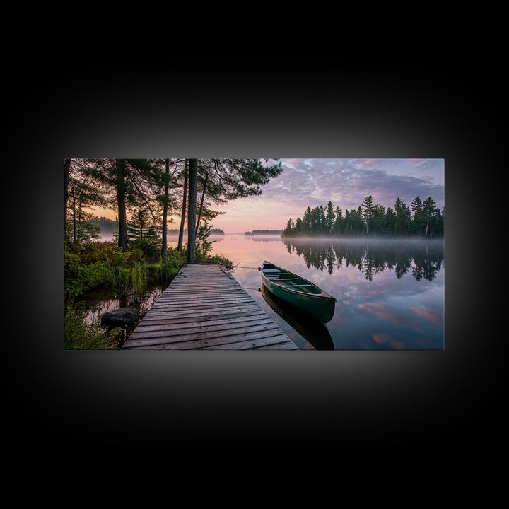 Tranquil Sunset Dock View With Lantern Framed Canvas Print Wall Art Coastal Home Decor Bedroom Wall Art