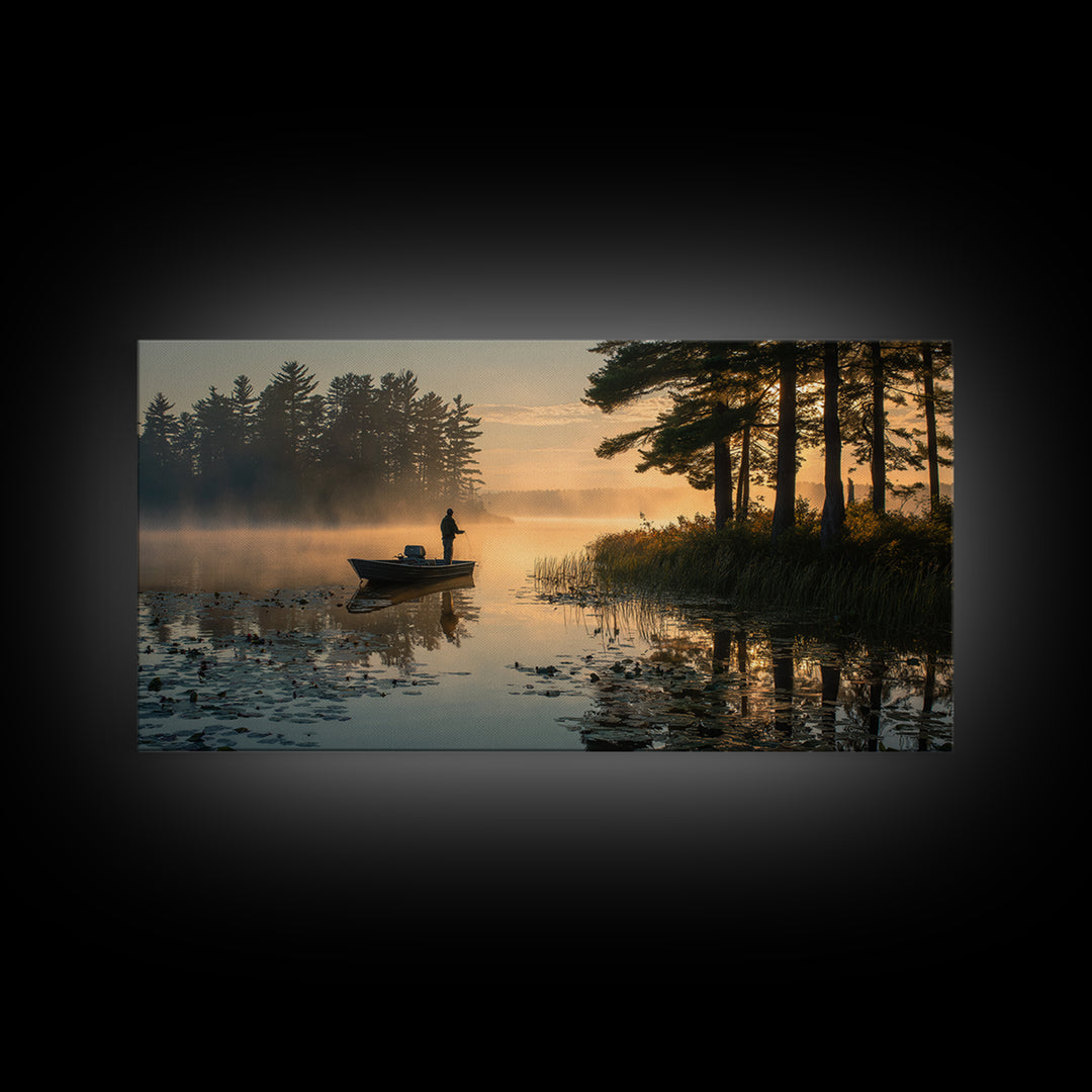 Peaceful Early Morning Lake Landscape Photography Wall Art For Rustic Home Decor And Living Room Framed