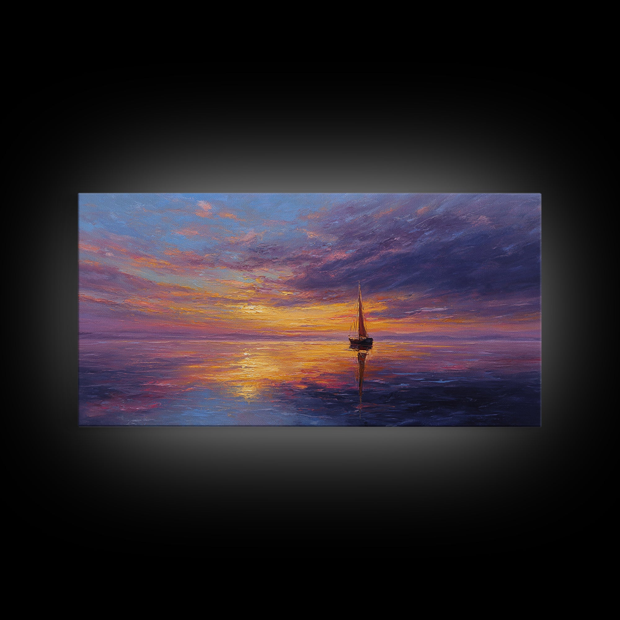 Sailboat Sunset Canvas Print Colorful Seascape Wall Art Modern Coastal Home Decor Nautical Poster