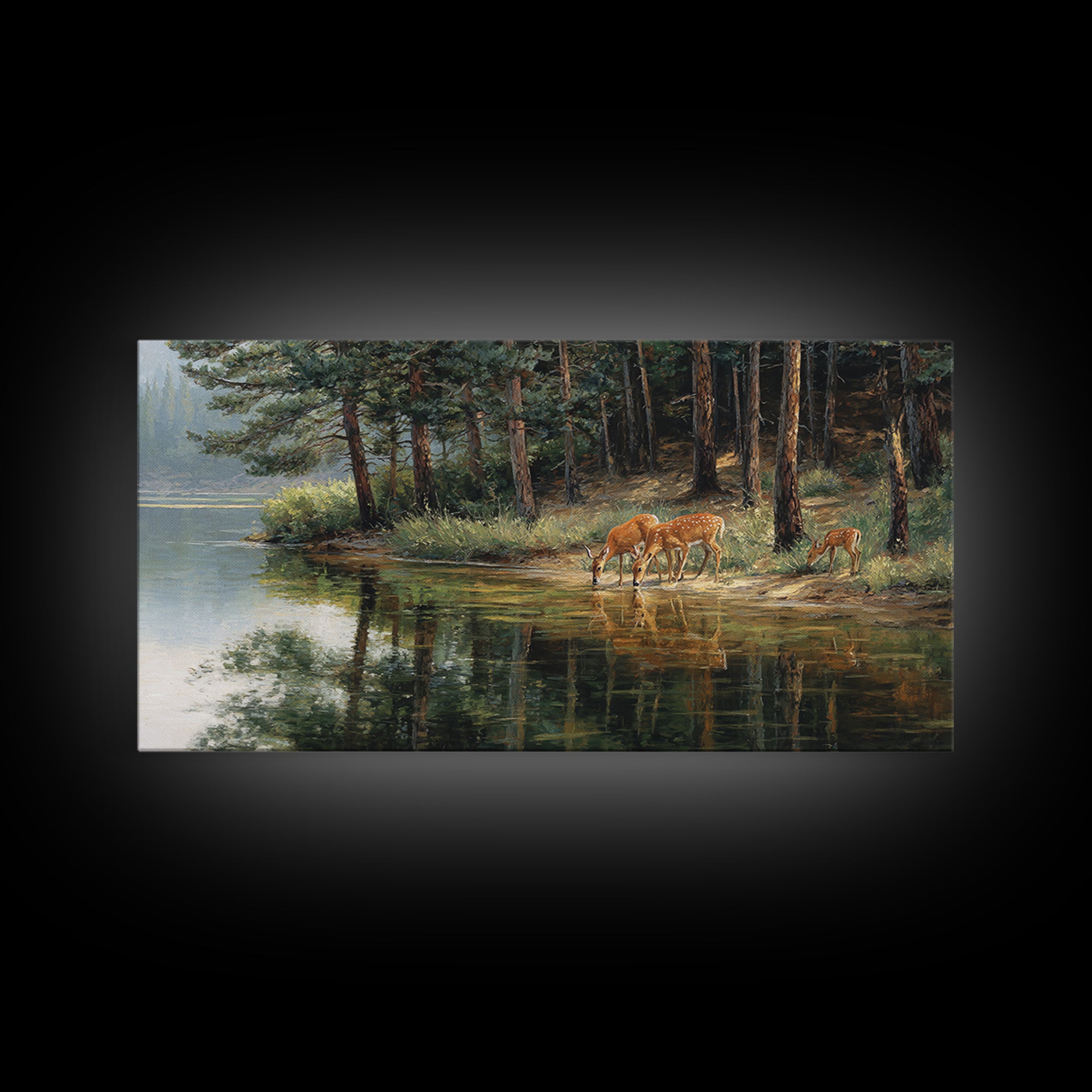 Realistic Wildlife Painting Deer Family Nature Wall Art Canvas Print For Rustic Home Decor And Living Room