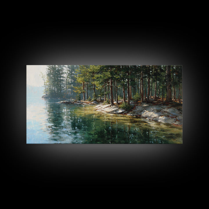 Two Loons On Calm Water Misty Morning Lake Landscape Wall Art Canvas Print Nature Inspired Home Decor Tranquil Fine Art Print