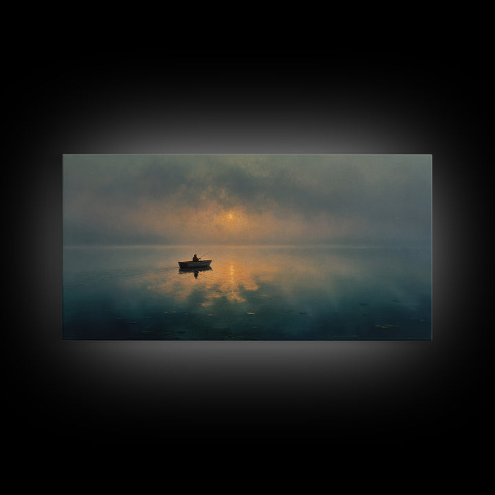 Upbeat Meditation Scene At Sunset With Person Silhouetted Over Ocean Calm Wall Art