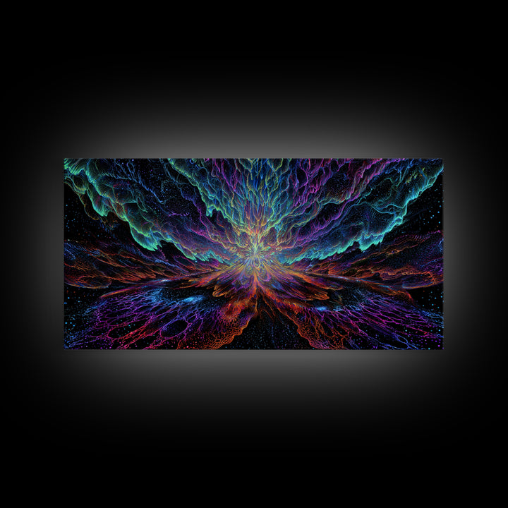 Mystic Neon Landscape With Glowing Pink Sun And Linear Mountains Canvas Print Retro Futuristic Wall Art Digital Decor For Office