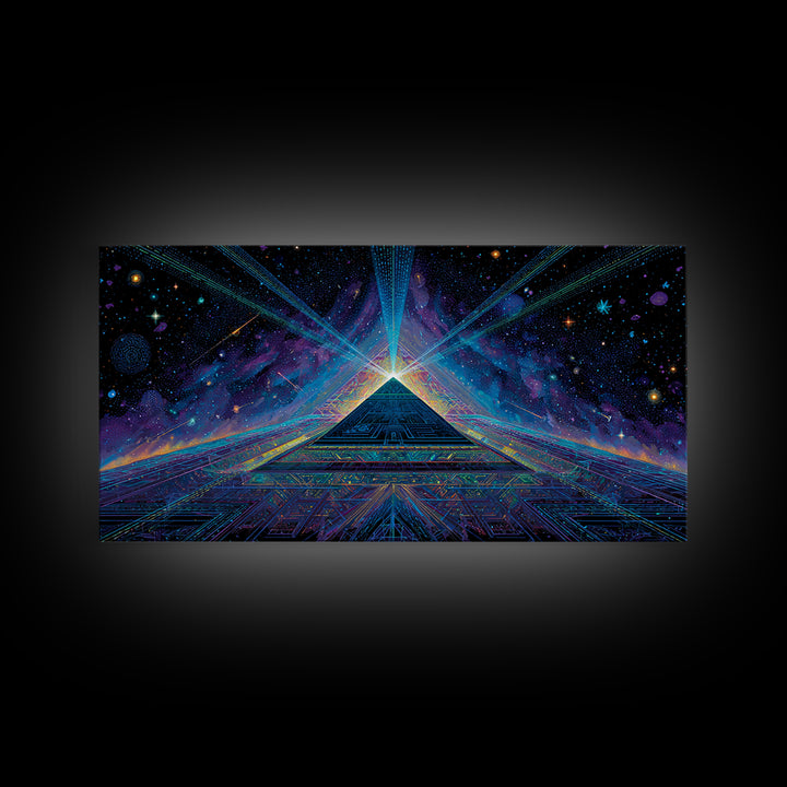 Retro Futuristic City Street At Night With Neon Lights And Muscle Cars Captured As Canvas Print For Man Cave Or Office