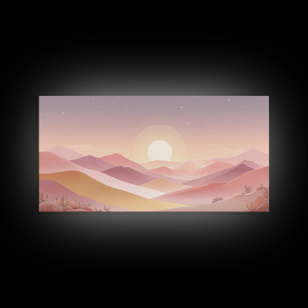 Pastel Layered Mountain Sunrise Wall Art, Minimalist Landscape, Pink Boho Decor, Nursery Art Print, Modern Home Decor Gift