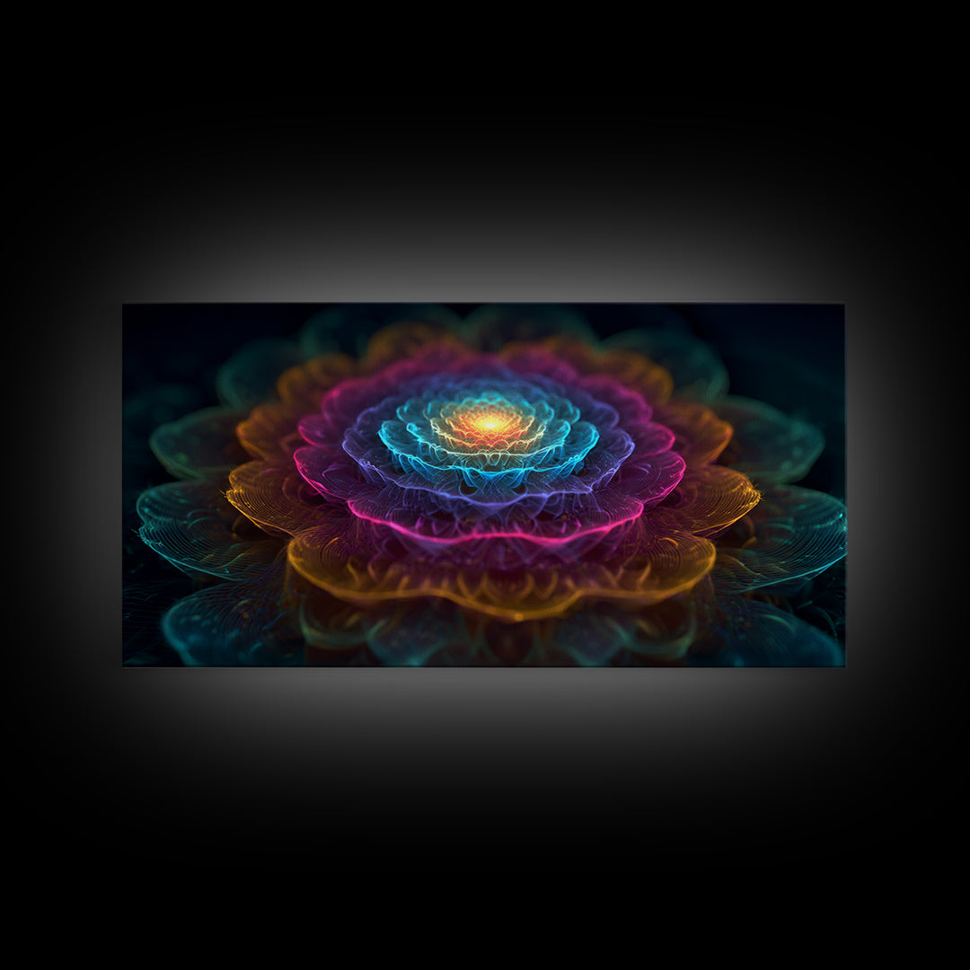 Colorful Fractal Flower Digital Art Canvas Print Vibrant Modern Wall Art For Living Room