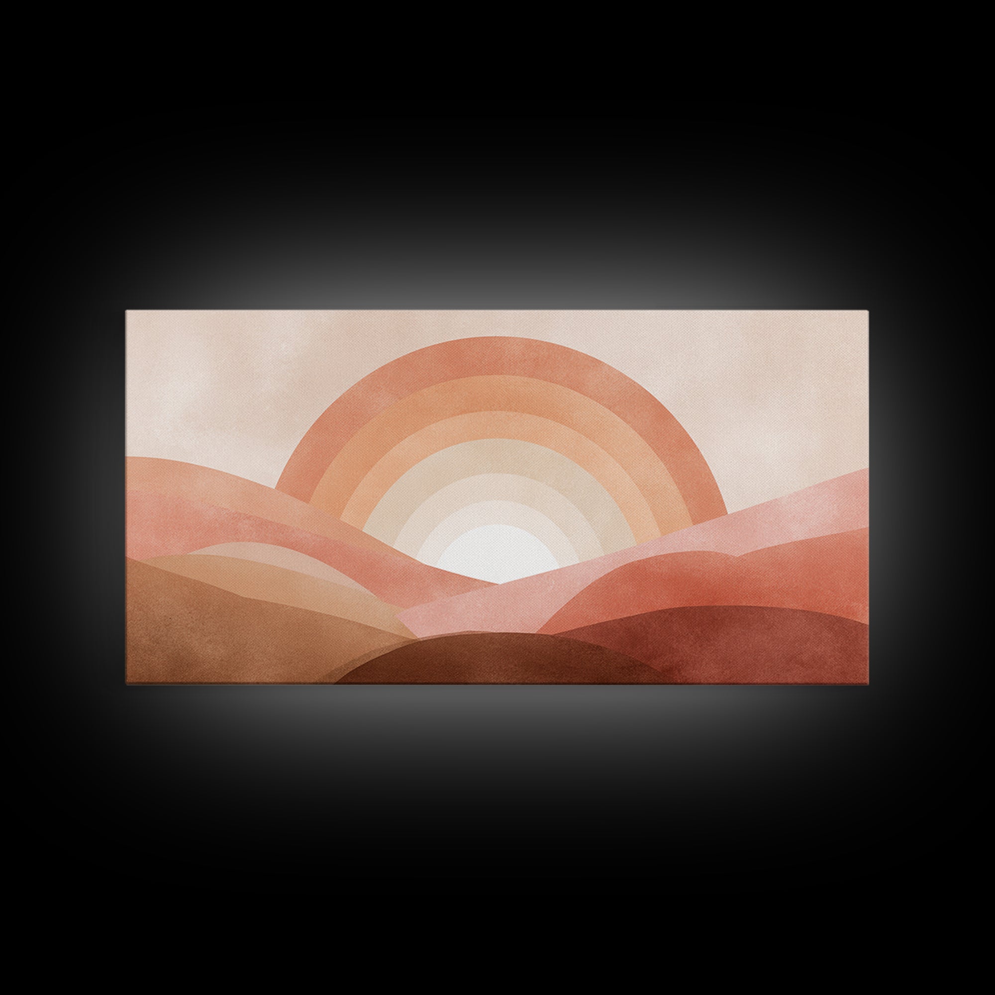 Terracotta Sunrise Over Abstract Desert Hills Wall Art, Boho Rainbow Landscape Print, Earth Tone Decor, Warm Minimalist Canvas