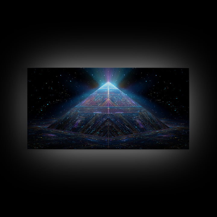 Cosmic Meditation Silhouette With Radiant Colorful Energy Aura Framed Canvas Print Spiritual Wall Art