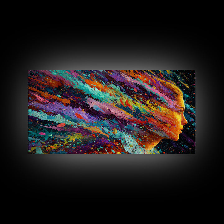 Vibrant Abstract Female Portrait With Colorful Splash Effects Canvas Print Modern Wall Art For Bedroom And Living Room