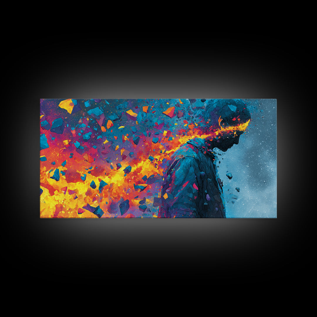 Vibrant Shattered Abstract Portrait With Exploding Colorful Pieces Contemporary Canvas Print