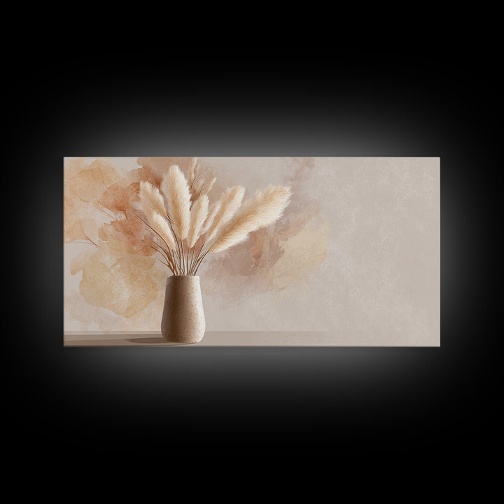 Neutral Pampas Grass Vase With Soft Beige Abstract Canvas Print, Minimalist Botanical Wall Art, Cozy Japandi Home Decor Print